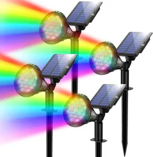 Solar Spotlights Outdoor Color Changing, 180°Adjustable Flag Pole Lights, IP67 Garden Lights Solar Powered Waterproof, Wall Lights for Garden Pool Area Pond, Landscape Solar Light for Yard