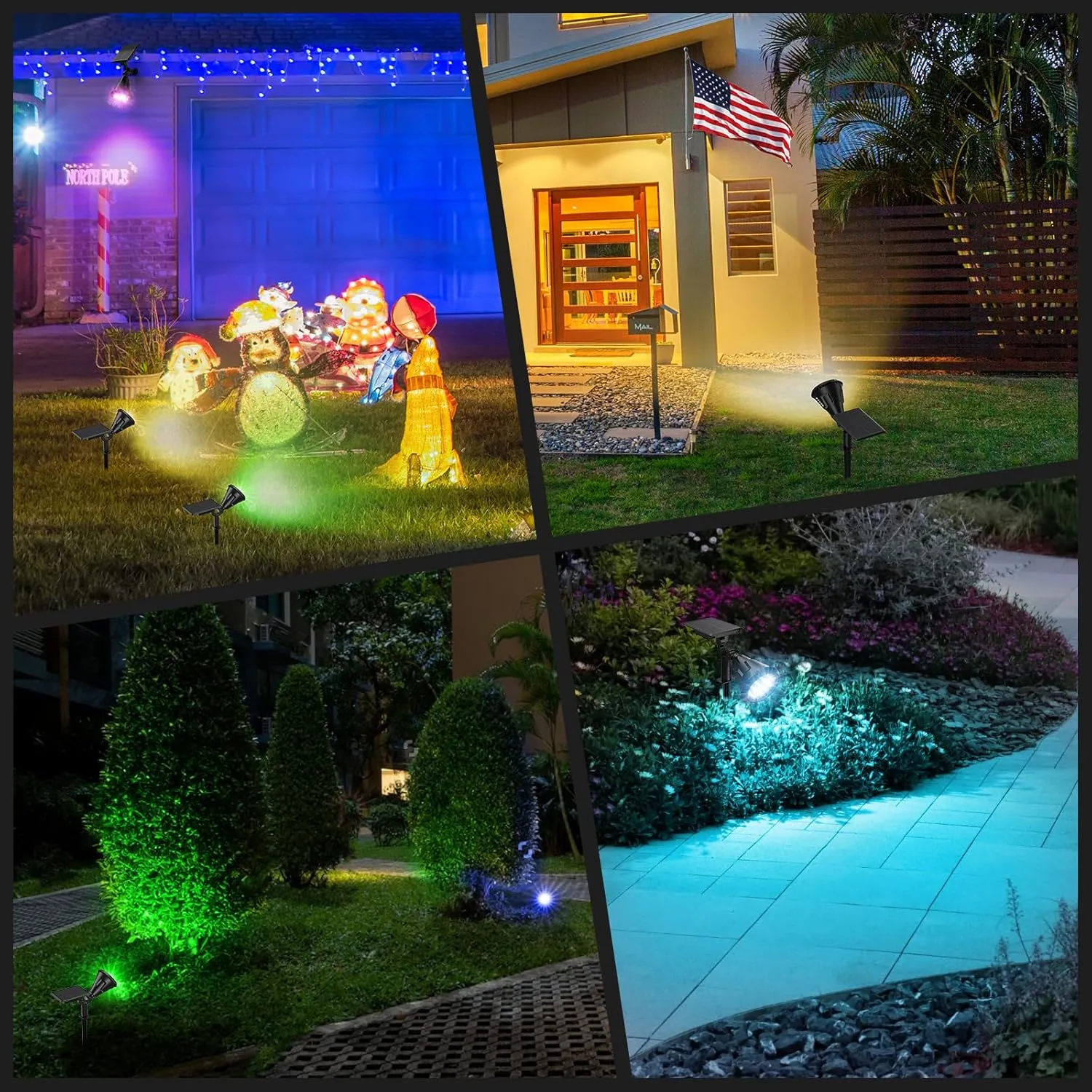 Solar Spotlights Outdoor Color Changing, 180°Adjustable Flag Pole Lights, IP67 Garden Lights Solar Powered Waterproof, Wall Lights for Garden Pool Area Pond, Landscape Solar Light for Yard