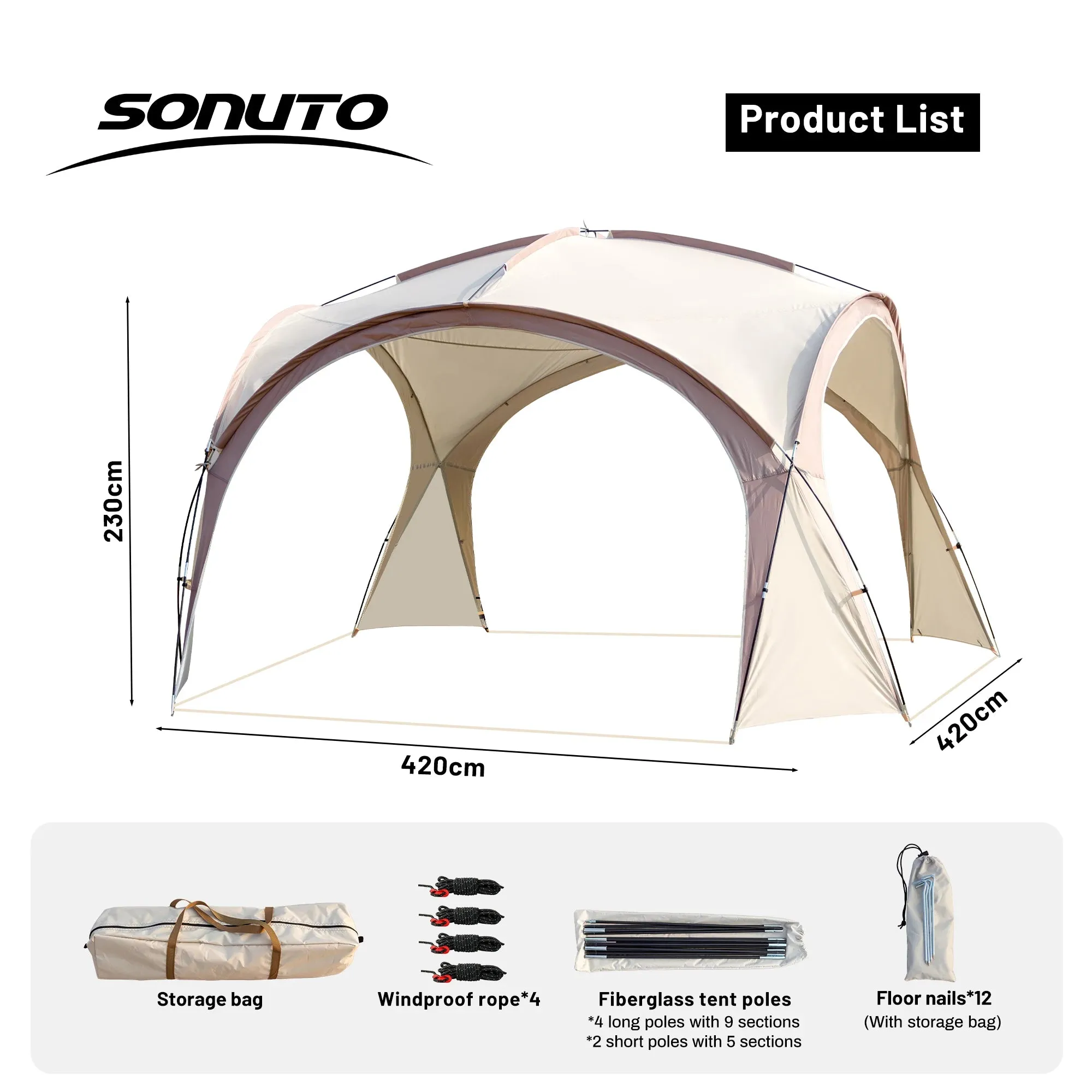 Sonuto Dome Canopy Large Tent - Outdoor Extra Large Camping Awning for Sun Protection, Hiking, Rainproof Pavilion, Anti-Mosquito