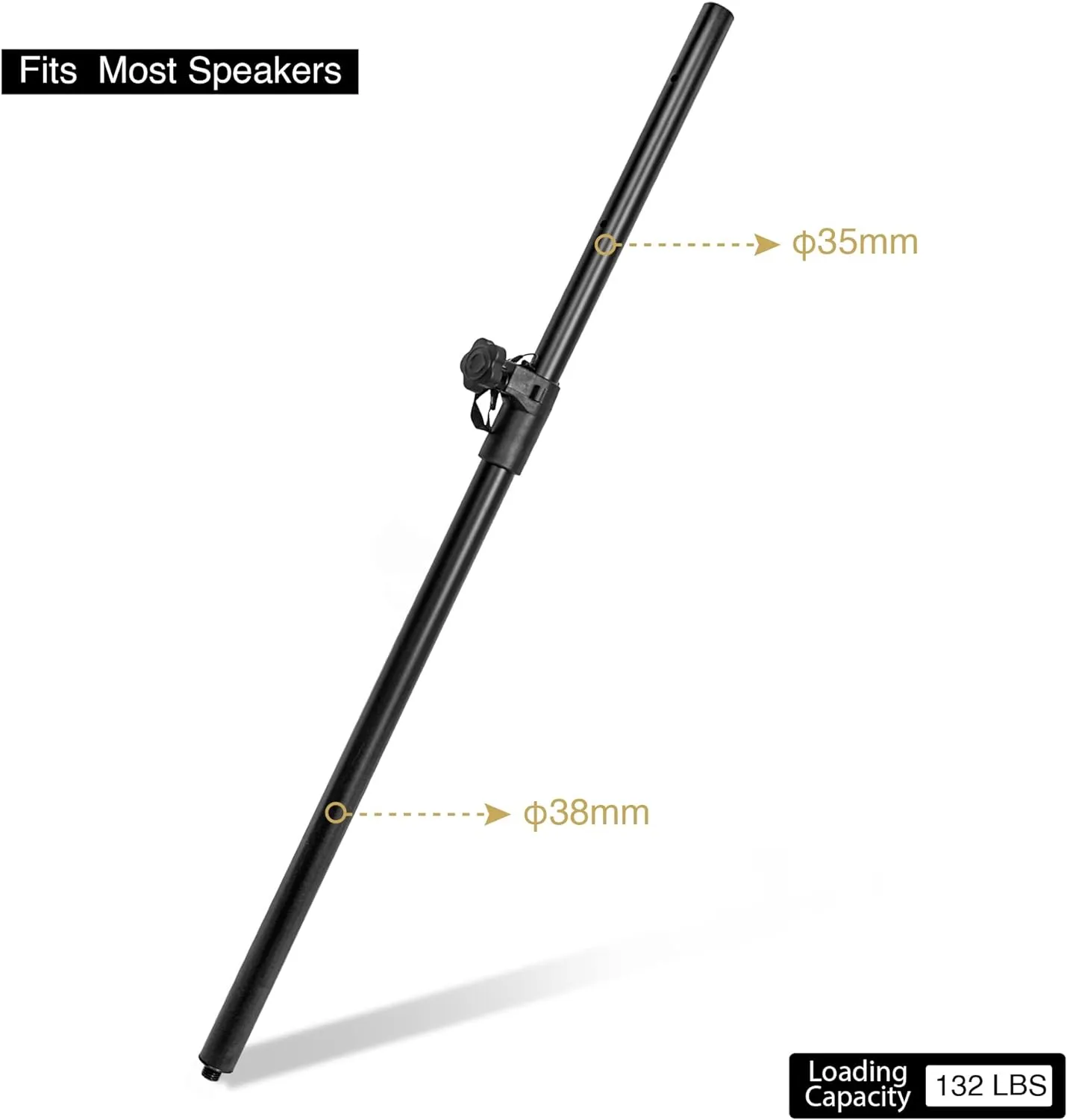 Sound Town 2-Pack Adjustable Height Subwoofer/Speaker Poles (35"-54") with M20 Threaded, 132 LB Load Capacity, Black (STSDA-M54B)