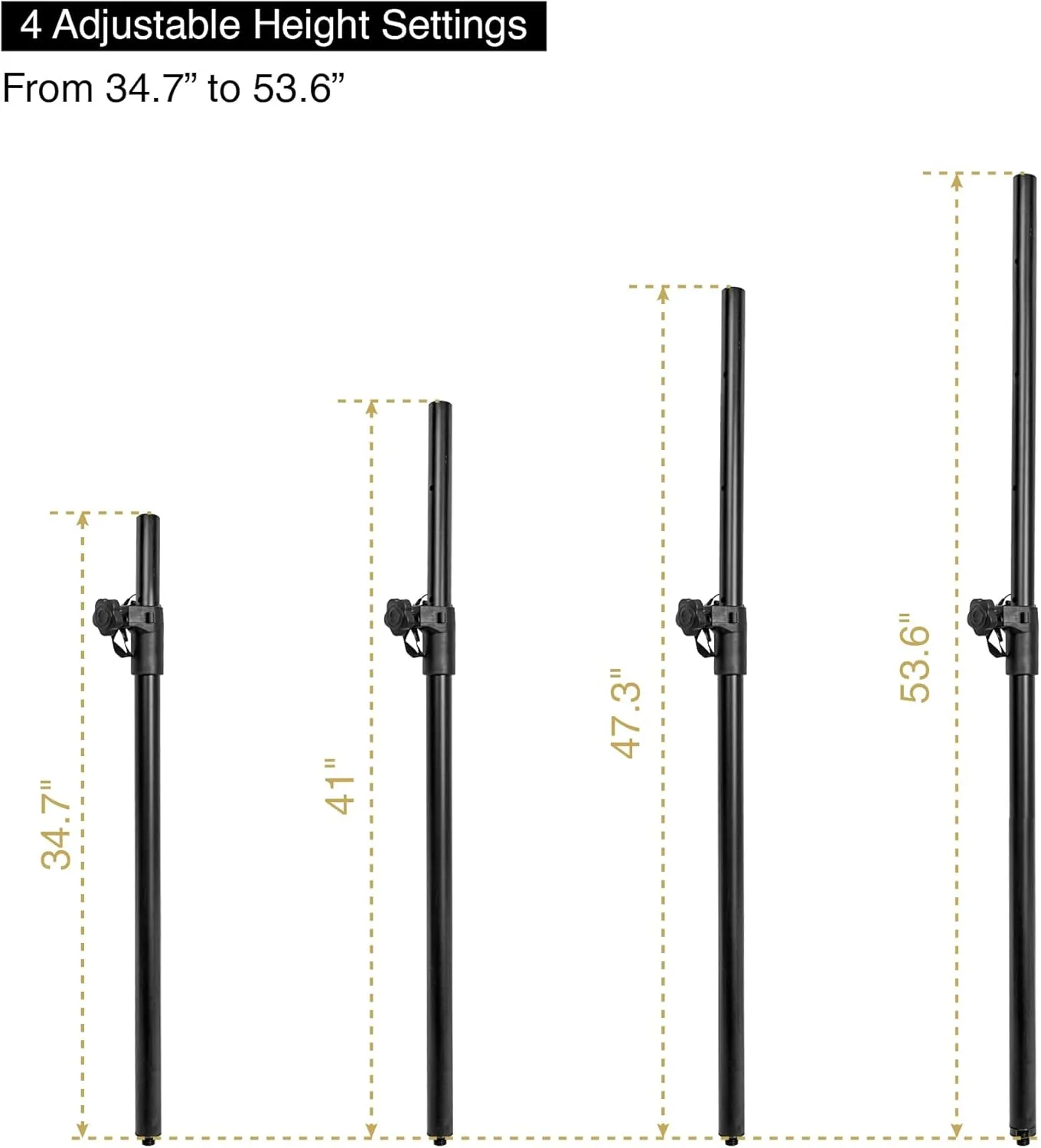 Sound Town 2-Pack Adjustable Height Subwoofer/Speaker Poles (35"-54") with M20 Threaded, 132 LB Load Capacity, Black (STSDA-M54B)