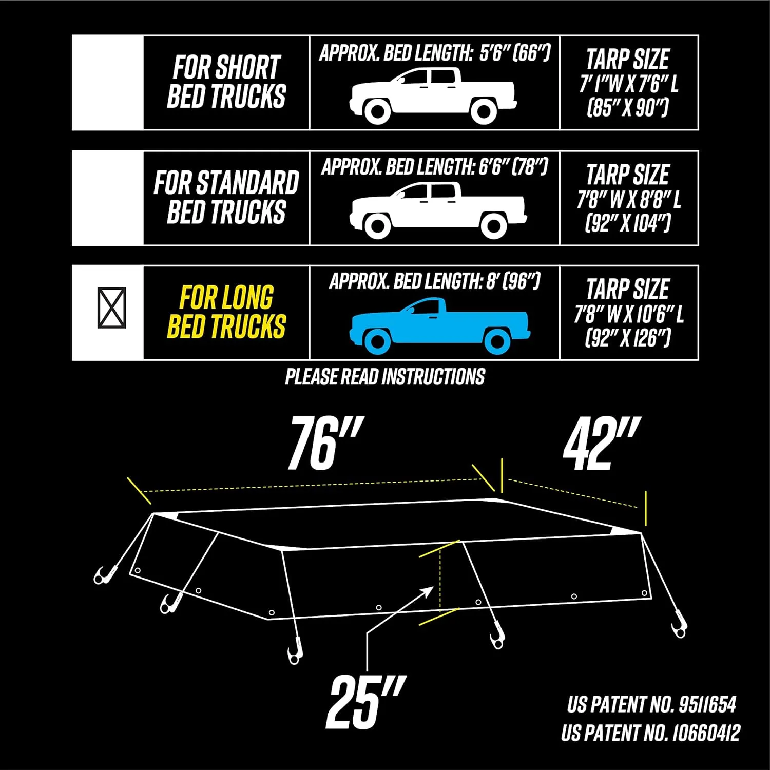 SPIDER Pickup Truck Bed Tarp (7’8” W x 10’6” L) - Heavy Duty Black Mesh Cargo Net Cover - Detachable Quick Adjust Tie Downs - Fits Long Bed (8') and Trailers