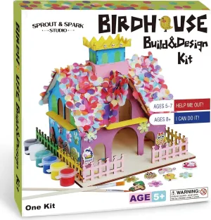 SPROUT & SPARK STUDIO Birdhouse Kit for Kids Ages 5 , Toys for Boys&Girls,DIY Bird House Crafts for Children,Arts and Crafts,Wood Building and Painting Project, Mini Tiny Woodworking House