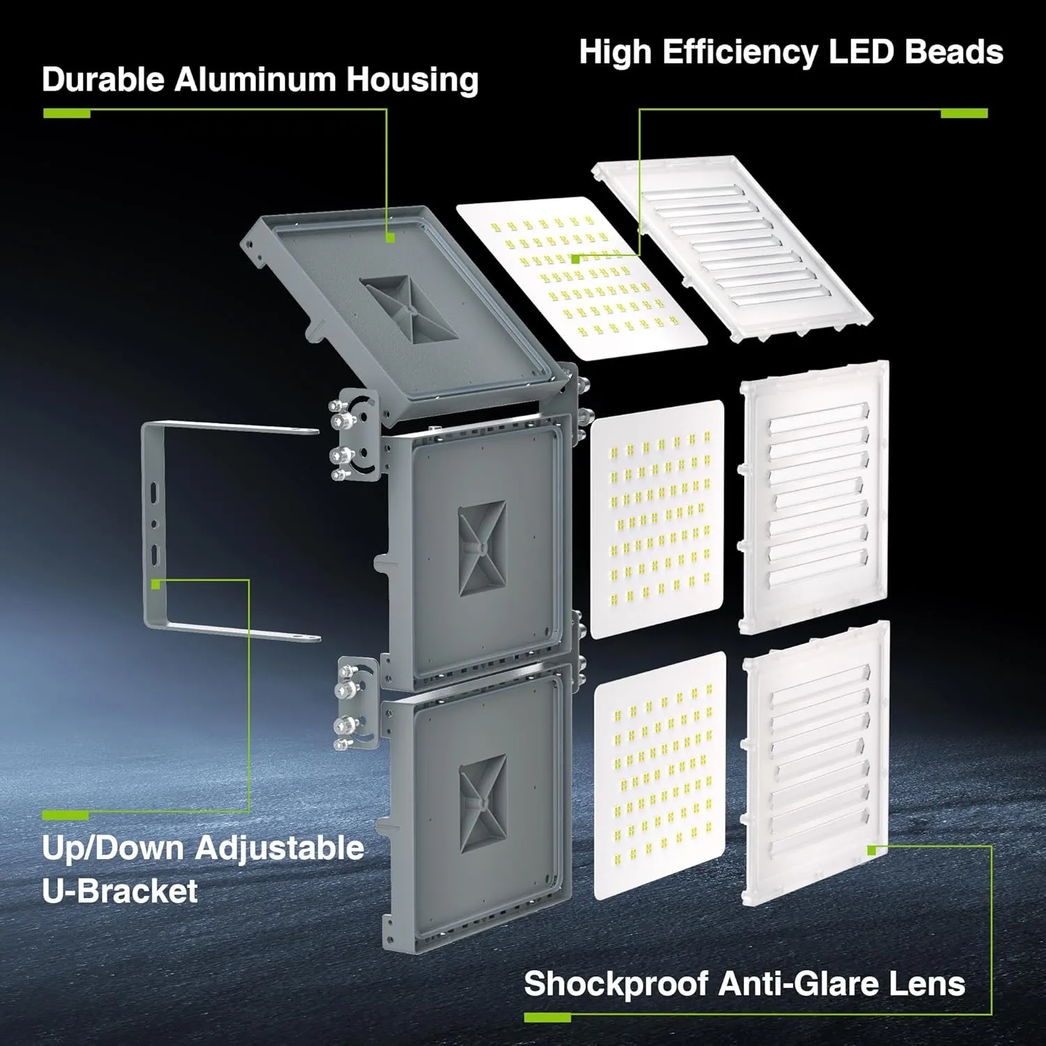 STASUN 2 Pack 600W LED Flood Light, Mini Series Stadium Light, 60000LM 6000K Daylight White IP66 Waterproof 3 Adjustable Panels Outdoor Sports Lighting for Basketball Court, Parking Lot,Baseball Field