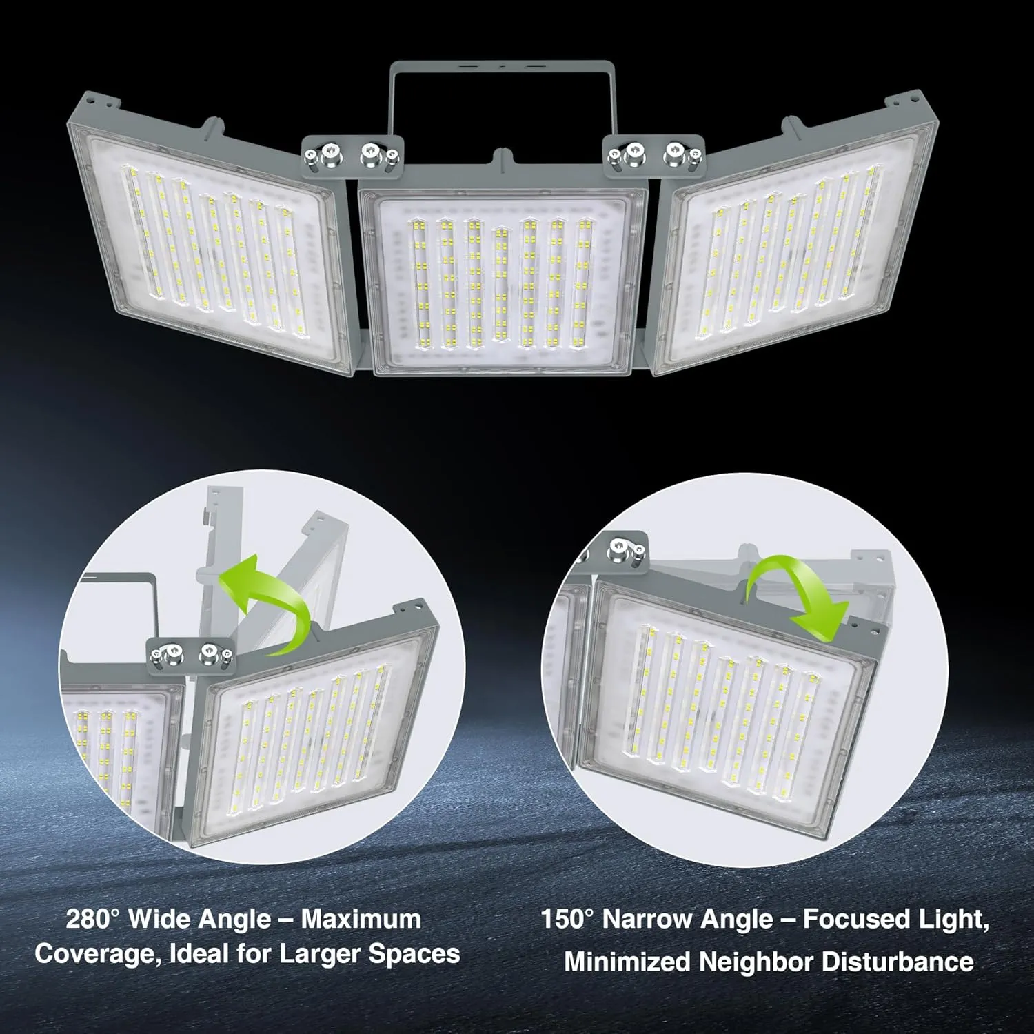 STASUN 2 Pack 600W LED Flood Light, Mini Series Stadium Light, 60000LM 6000K Daylight White IP66 Waterproof 3 Adjustable Panels Outdoor Sports Lighting for Basketball Court, Parking Lot,Baseball Field