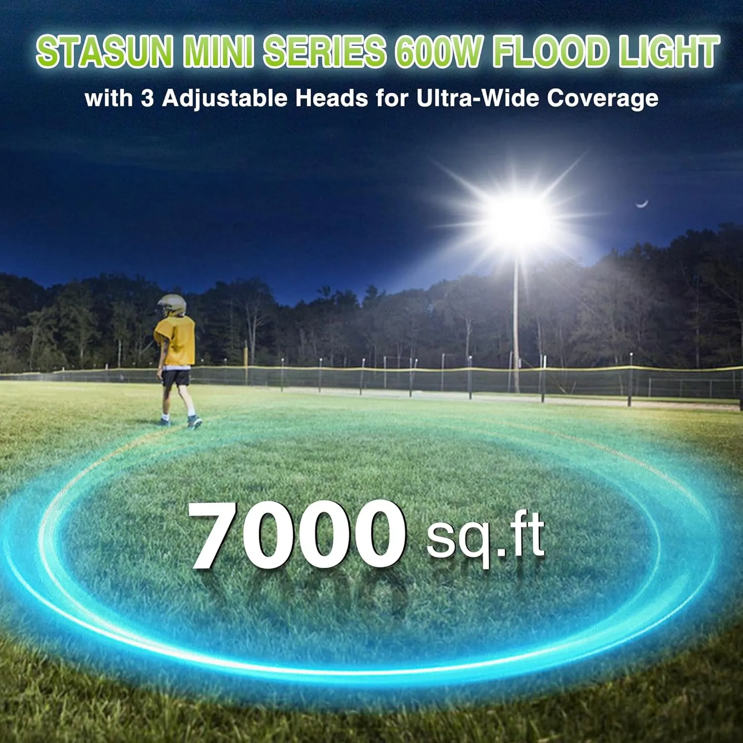 STASUN 2 Pack 600W LED Flood Light, Mini Series Stadium Light, 60000LM 6000K Daylight White IP66 Waterproof 3 Adjustable Panels Outdoor Sports Lighting for Basketball Court, Parking Lot,Baseball Field