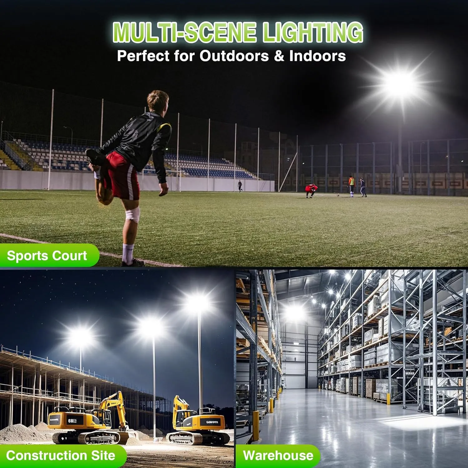 STASUN 2 Pack 600W LED Flood Light, Mini Series Stadium Light, 60000LM 6000K Daylight White IP66 Waterproof 3 Adjustable Panels Outdoor Sports Lighting for Basketball Court, Parking Lot,Baseball Field