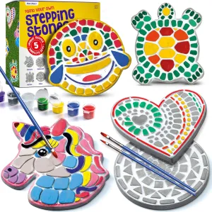 Stepping Stones Painting Kit for Kids - Outdoor Crafts - Paint 5 Garden Stone - Unicorn Craft Kits for Boys, Girls Ages 6-12 - Gifts for Boy, Girl Age 6, 7, 8, 9, 10   Year Old - Summer Gift
