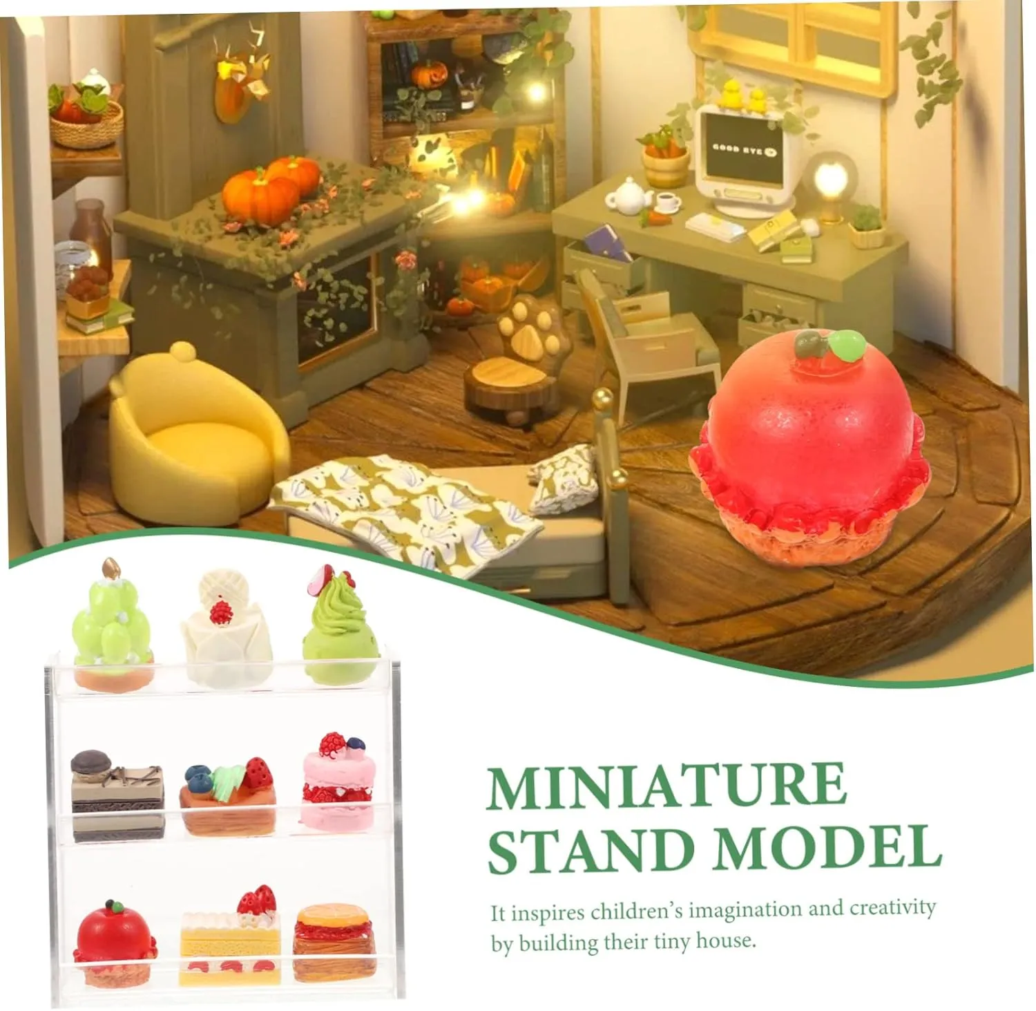 STOBOK 3sets Miniature Food Stand Transparent Bakery Display Rack for Dollhouse Desserts House Decoration Accessories Lightweight and Compact Design for Miniature Scenes