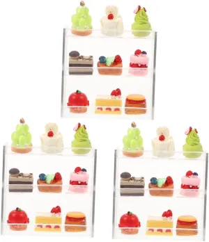 STOBOK 3sets Miniature Food Stand Transparent Bakery Display Rack for Dollhouse Desserts House Decoration Accessories Lightweight and Compact Design for Miniature Scenes