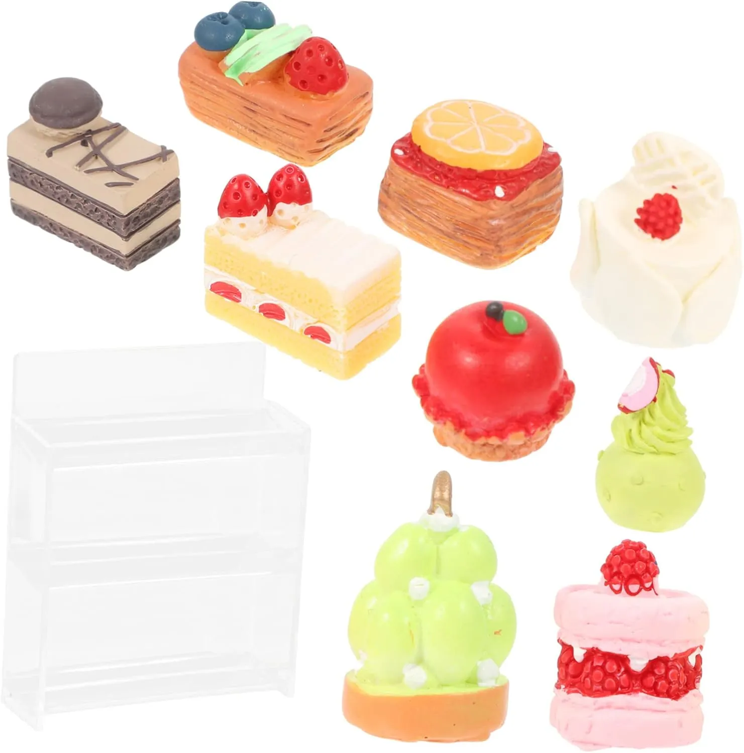 STOBOK 3sets Miniature Food Stand Transparent Bakery Display Rack for Dollhouse Desserts House Decoration Accessories Lightweight and Compact Design for Miniature Scenes