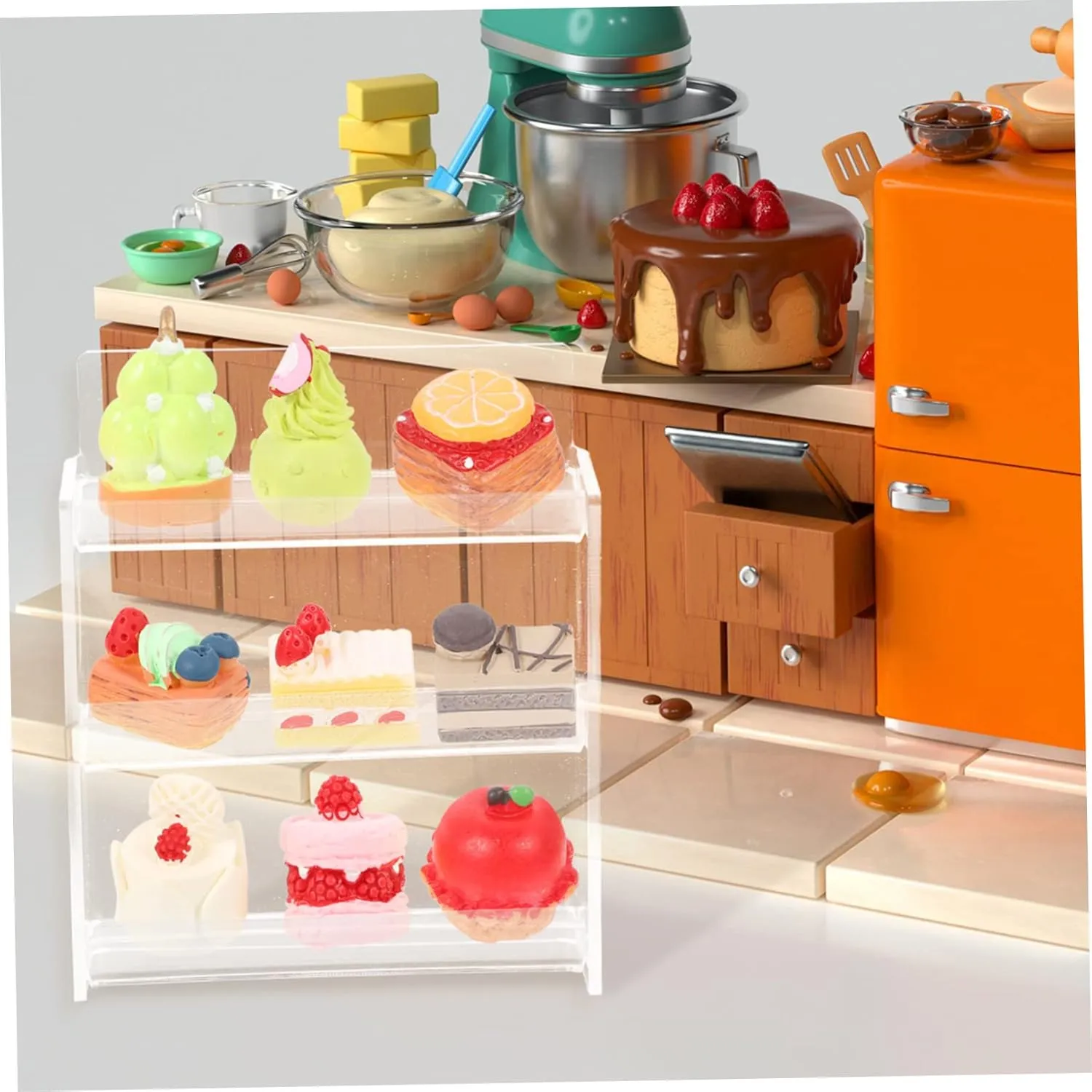 STOBOK 3sets Miniature Food Stand Transparent Bakery Display Rack for Dollhouse Desserts House Decoration Accessories Lightweight and Compact Design for Miniature Scenes