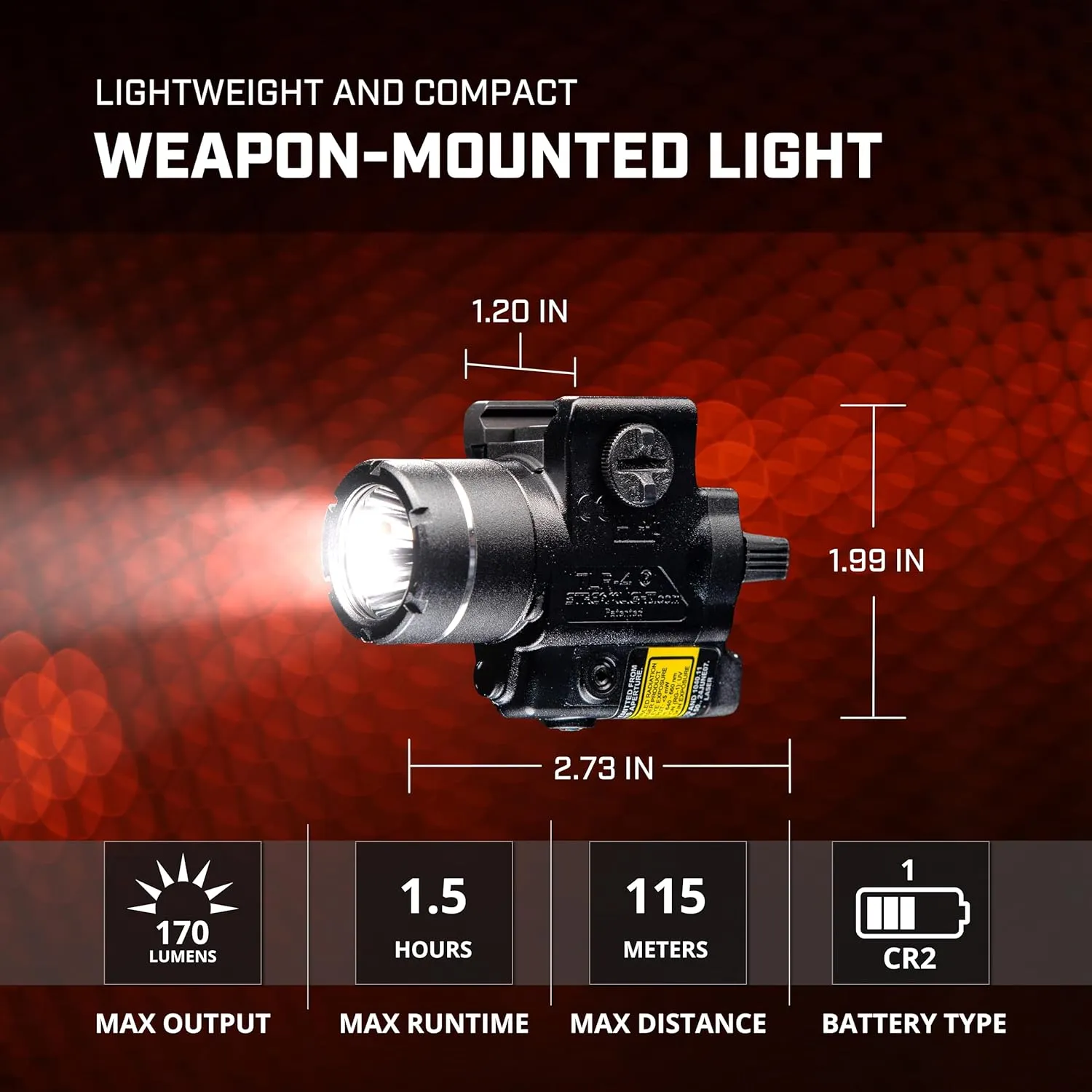 Streamlight 69242 TLR-4 170-Lumen Compact Rail-Mounted Tactical Weapon Light with Integrated Red Aiming Laser for H&K USP Full-Size, Black