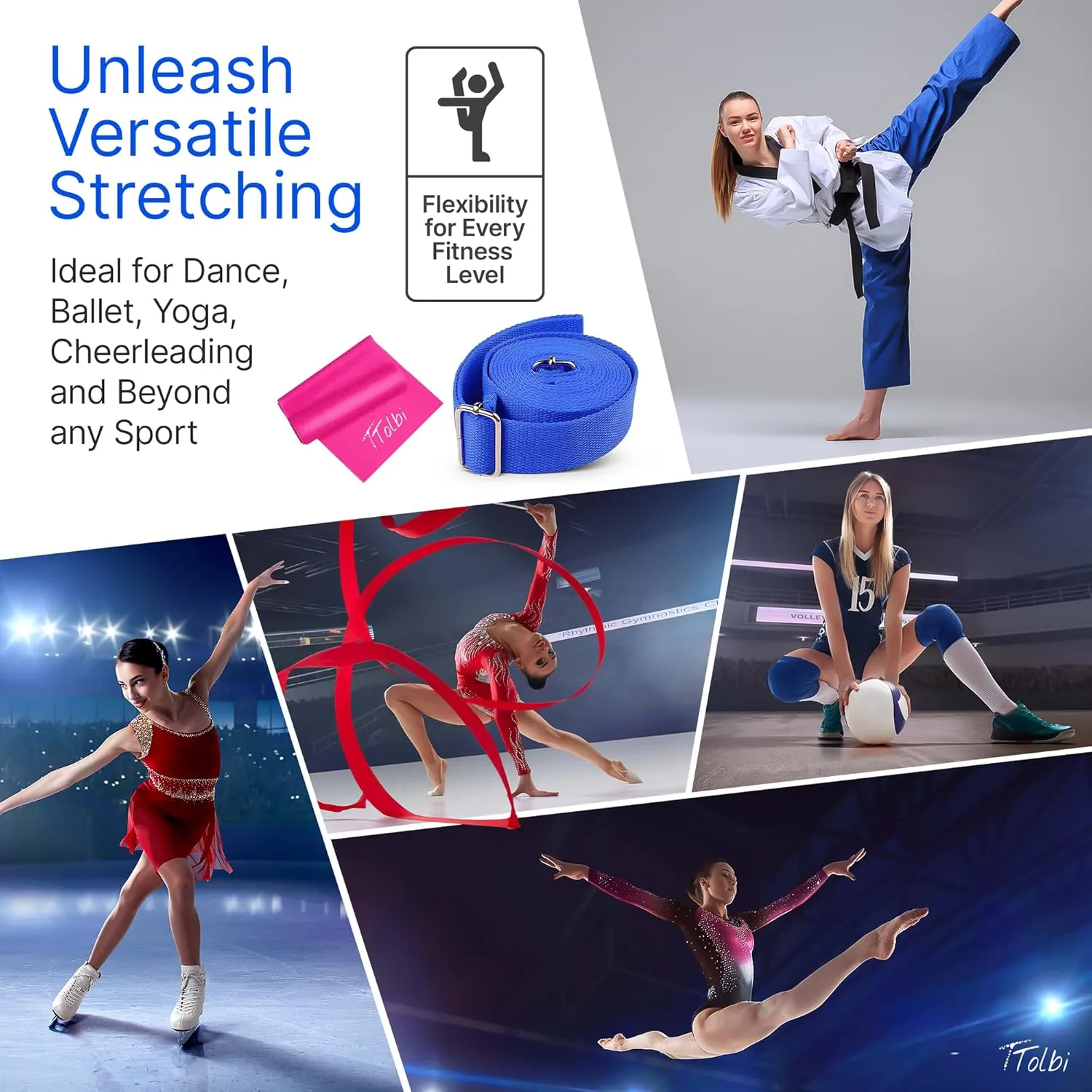 Stretching Strap with Door Anchor & Resistance Band – Improve Leg Stretch Flexibility for Splits, Ballet, Dance, Cheer, Yoga & Gymnastics - Home Leg Stretcher Trainer Equipment Stuff for All Levels
