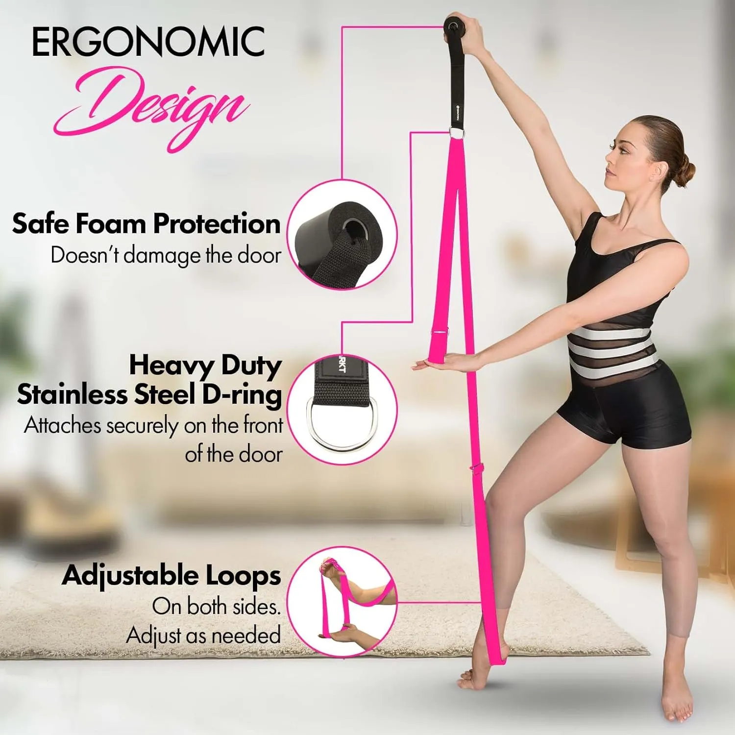 Stretching Strap With Door Anchor - Stretching Equipment to Improve Legs Flexibility - Splits Trainer For Home Ideal In Ballet, Dance, Cheerleading, Taekwondo, Yoga, Pole Dancing & Gymnastics