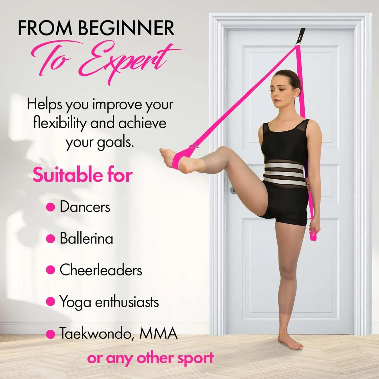 Stretching Strap With Door Anchor - Stretching Equipment to Improve Legs Flexibility - Splits Trainer For Home Ideal In Ballet, Dance, Cheerleading, Taekwondo, Yoga, Pole Dancing & Gymnastics