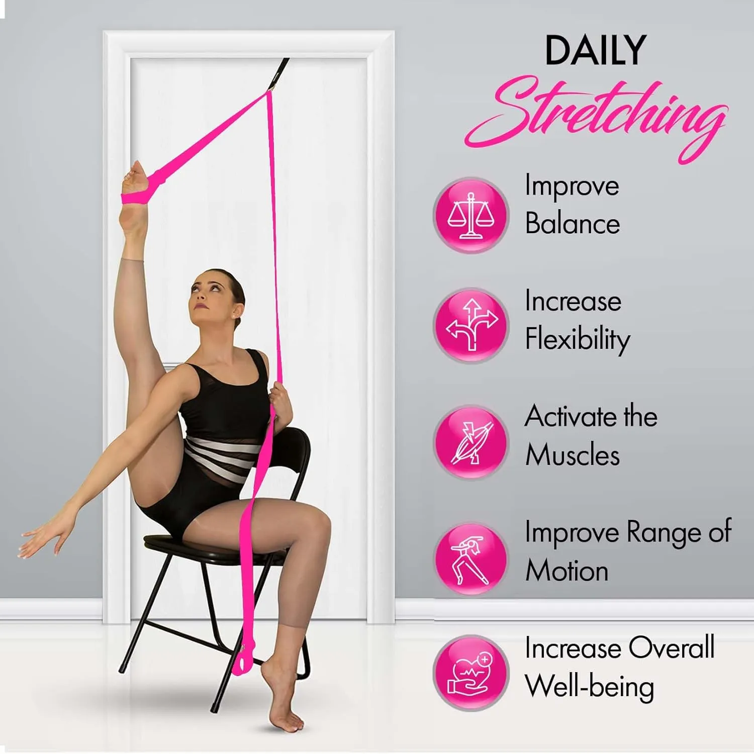 Stretching Strap With Door Anchor - Stretching Equipment to Improve Legs Flexibility - Splits Trainer For Home Ideal In Ballet, Dance, Cheerleading, Taekwondo, Yoga, Pole Dancing & Gymnastics