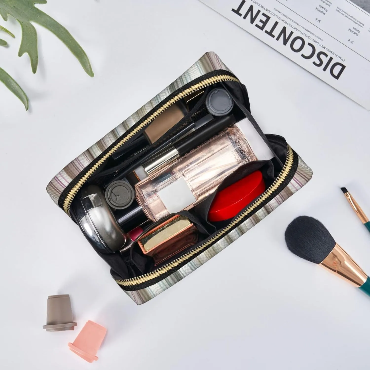 Striped. Toiletry Pouch, Travel-Friendly Makeup Organizer For Makeup Brushes, Lipsticks