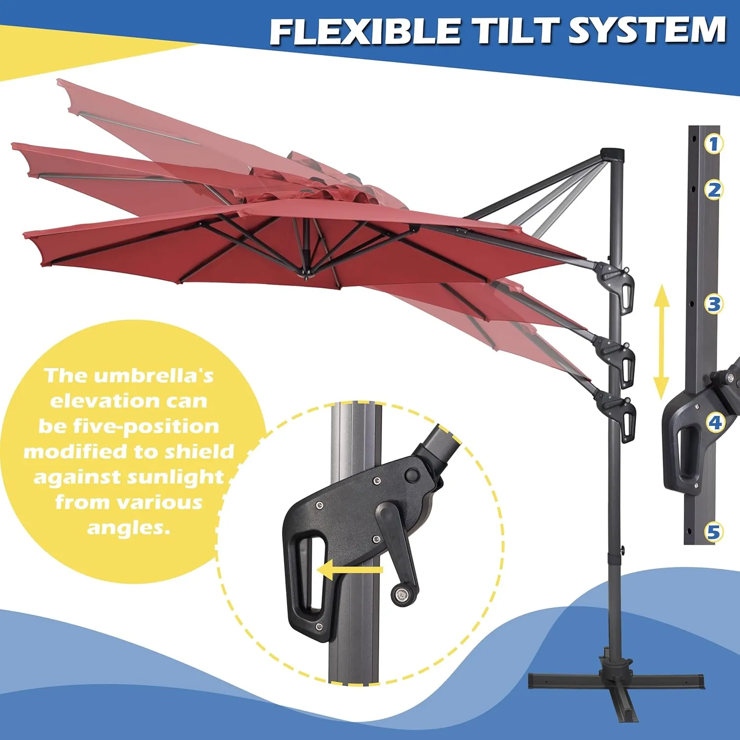 Sunnyglade 10Ft Cantilever Patio Umbrella, 360° Rotation & Integrated Tilting System Offset Umbrella with 8 Sturdy Ribs, Fade-resistant & Waterproof for Garden Backyard Poolside Deck