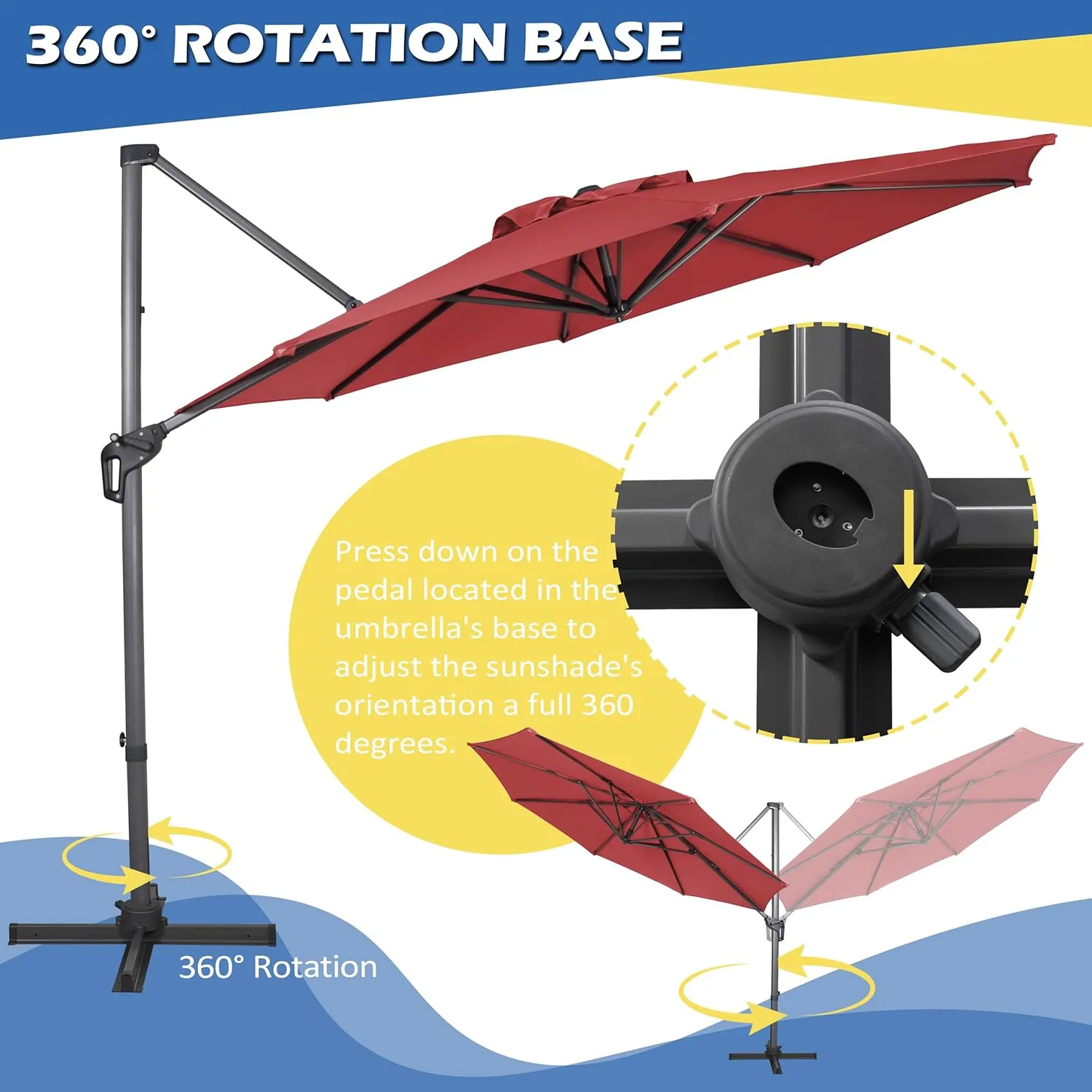 Sunnyglade 10Ft Cantilever Patio Umbrella, 360° Rotation & Integrated Tilting System Offset Umbrella with 8 Sturdy Ribs, Fade-resistant & Waterproof for Garden Backyard Poolside Deck