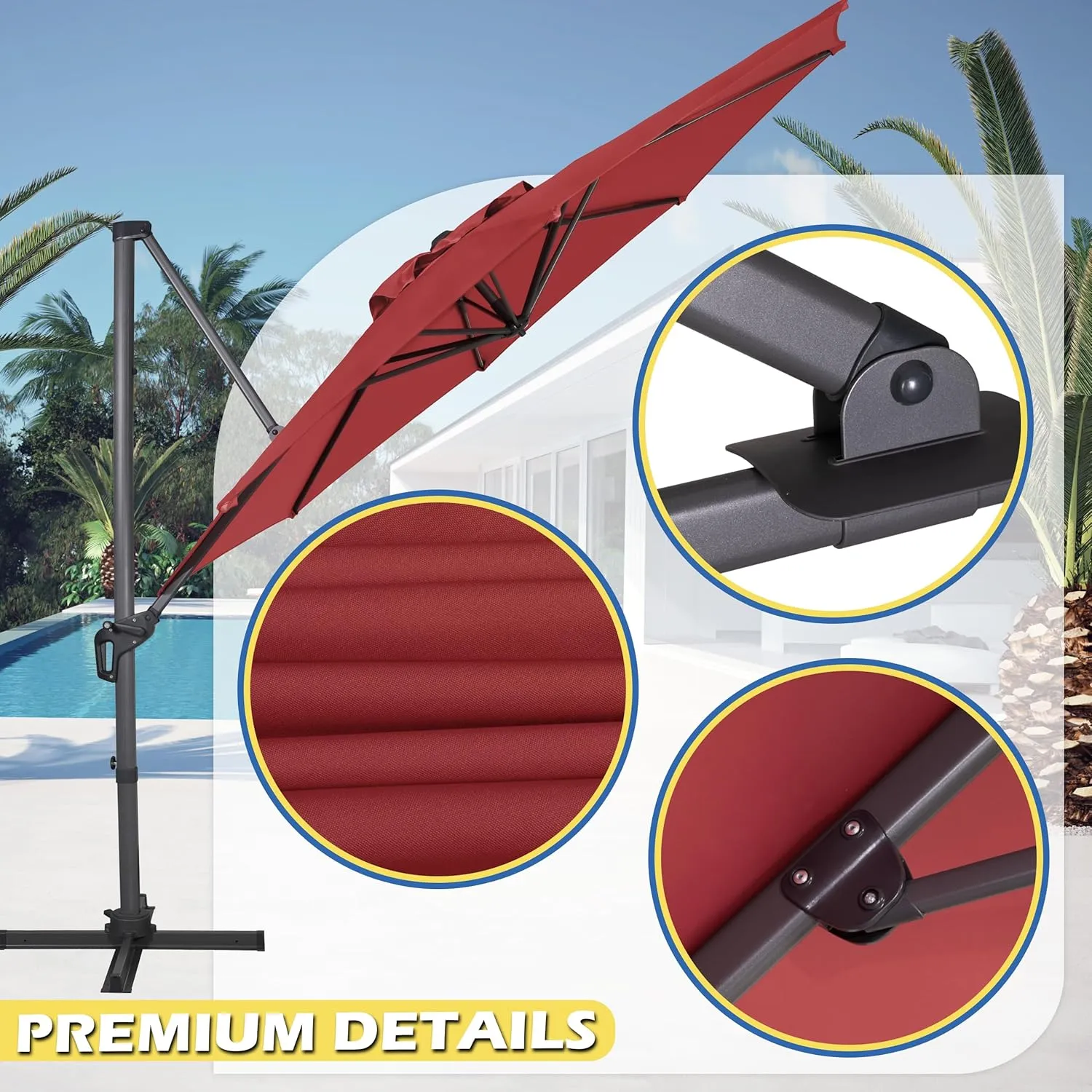 Sunnyglade 10Ft Cantilever Patio Umbrella, 360° Rotation & Integrated Tilting System Offset Umbrella with 8 Sturdy Ribs, Fade-resistant & Waterproof for Garden Backyard Poolside Deck