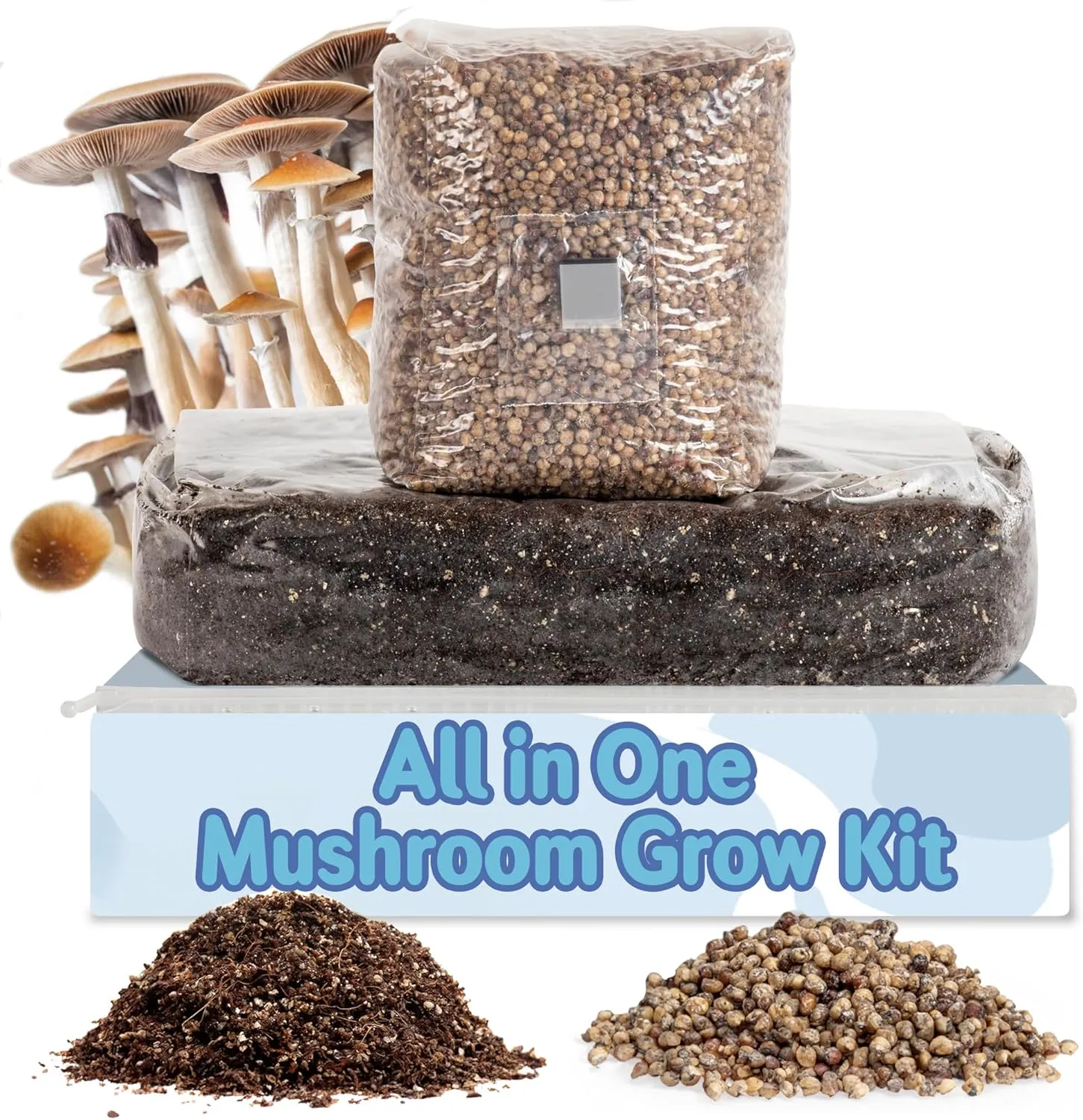 Surfin' Spores All-in-One Mushroom Grow Kit | 6 lb Grow-in-Bag Kit/Monotub Refill | Includes: 2 lb Sterile Grain Bag with Injection Port & 4 lb Organic CVG Substrate | Spores Not Included