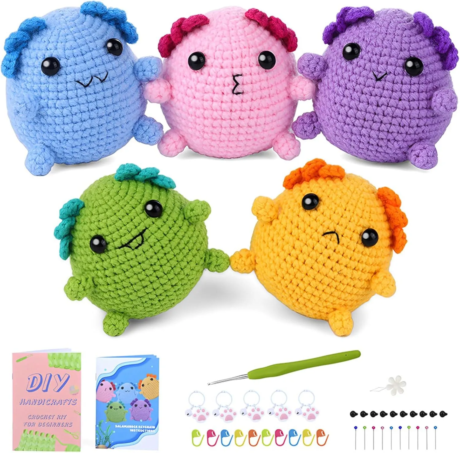 SwellishColor Crochet Kit for Beginners Kids,Crochet Starter Kits with Step-by-Step Video Tutorials,All in one Knitting Kits,Kid's DIY Crochet Animal Kit Christmas Gifts(Axolotl)