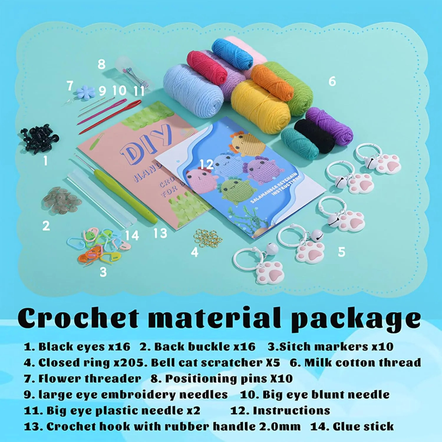 SwellishColor Crochet Kit for Beginners Kids,Crochet Starter Kits with Step-by-Step Video Tutorials,All in one Knitting Kits,Kid's DIY Crochet Animal Kit Christmas Gifts(Axolotl)