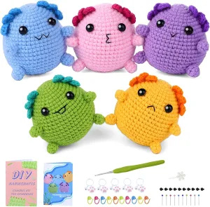 SwellishColor Crochet Kit for Beginners Kids,Crochet Starter Kits with Step-by-Step Video Tutorials,All in one Knitting Kits,Kid's DIY Crochet Animal Kit Christmas Gifts(Axolotl)
