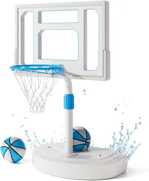 Swimming Pool Basketball Hoop Outdoor, Stainless Steel Adjustable Poolside Water Basketball Goals System with 32 Inch Shatterproof Backboard, 2 Balls & Pump Included