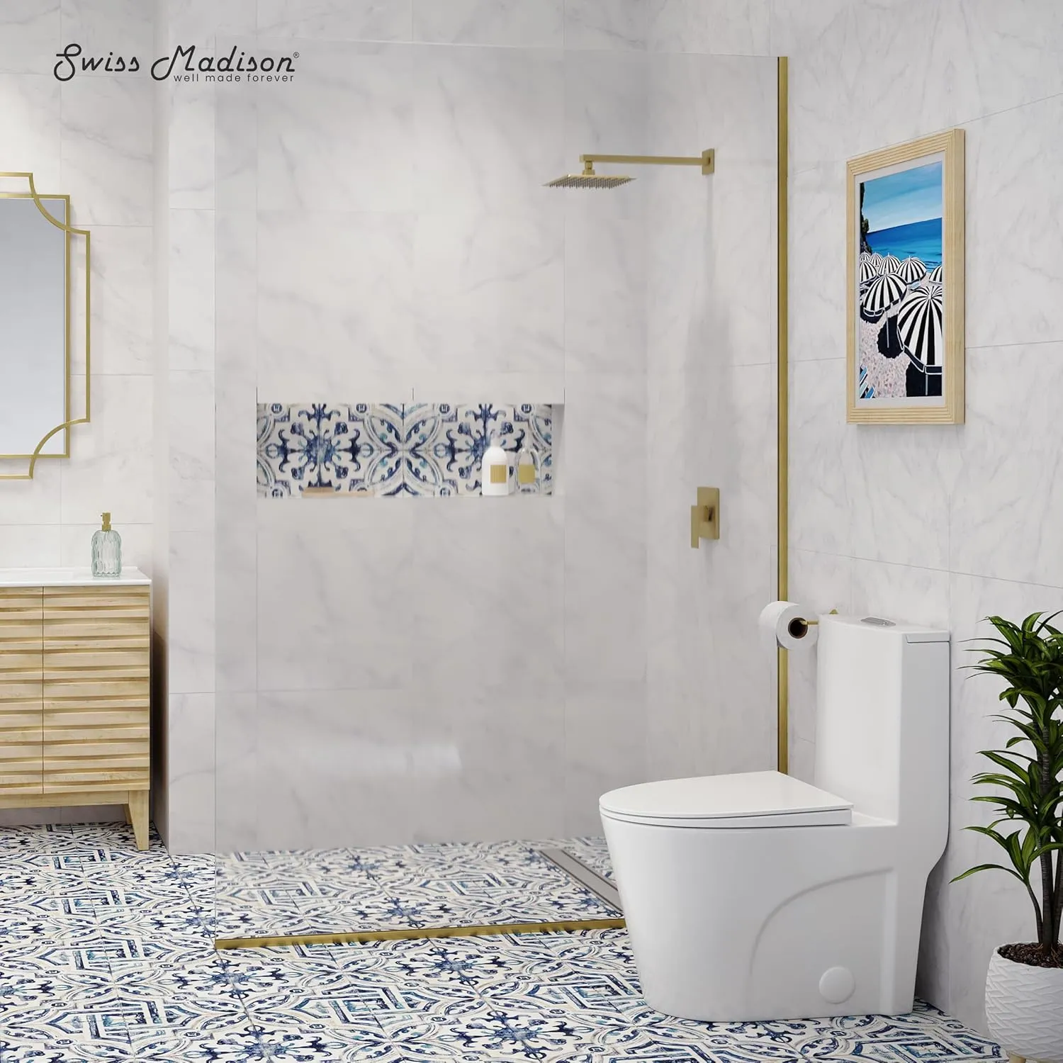 Swiss Madison Well Made Forever SM-1T274, St. Tropez One Piece Elongated Toilet Dual Vortex Flush 1.1/1.6 gpf with 10" Rough In
