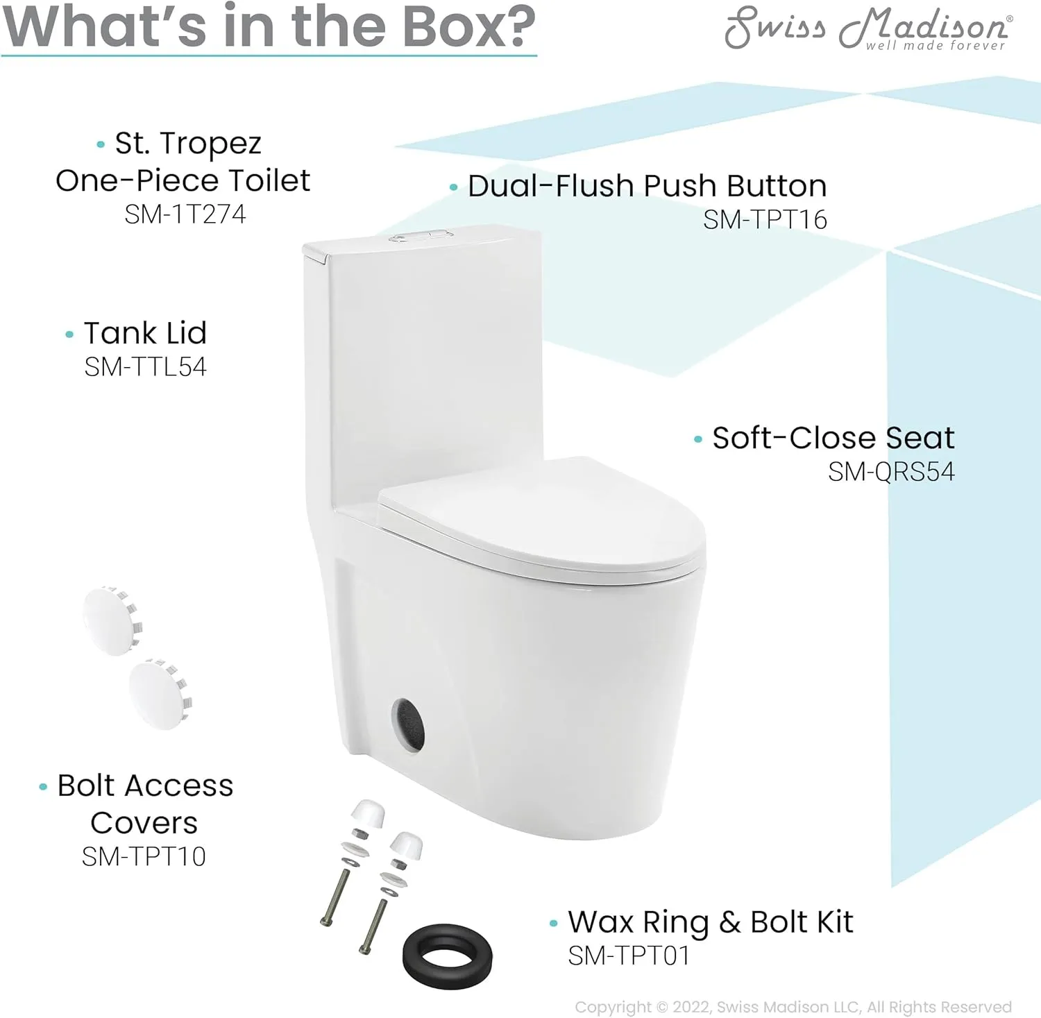 Swiss Madison Well Made Forever SM-1T274, St. Tropez One Piece Elongated Toilet Dual Vortex Flush 1.1/1.6 gpf with 10" Rough In
