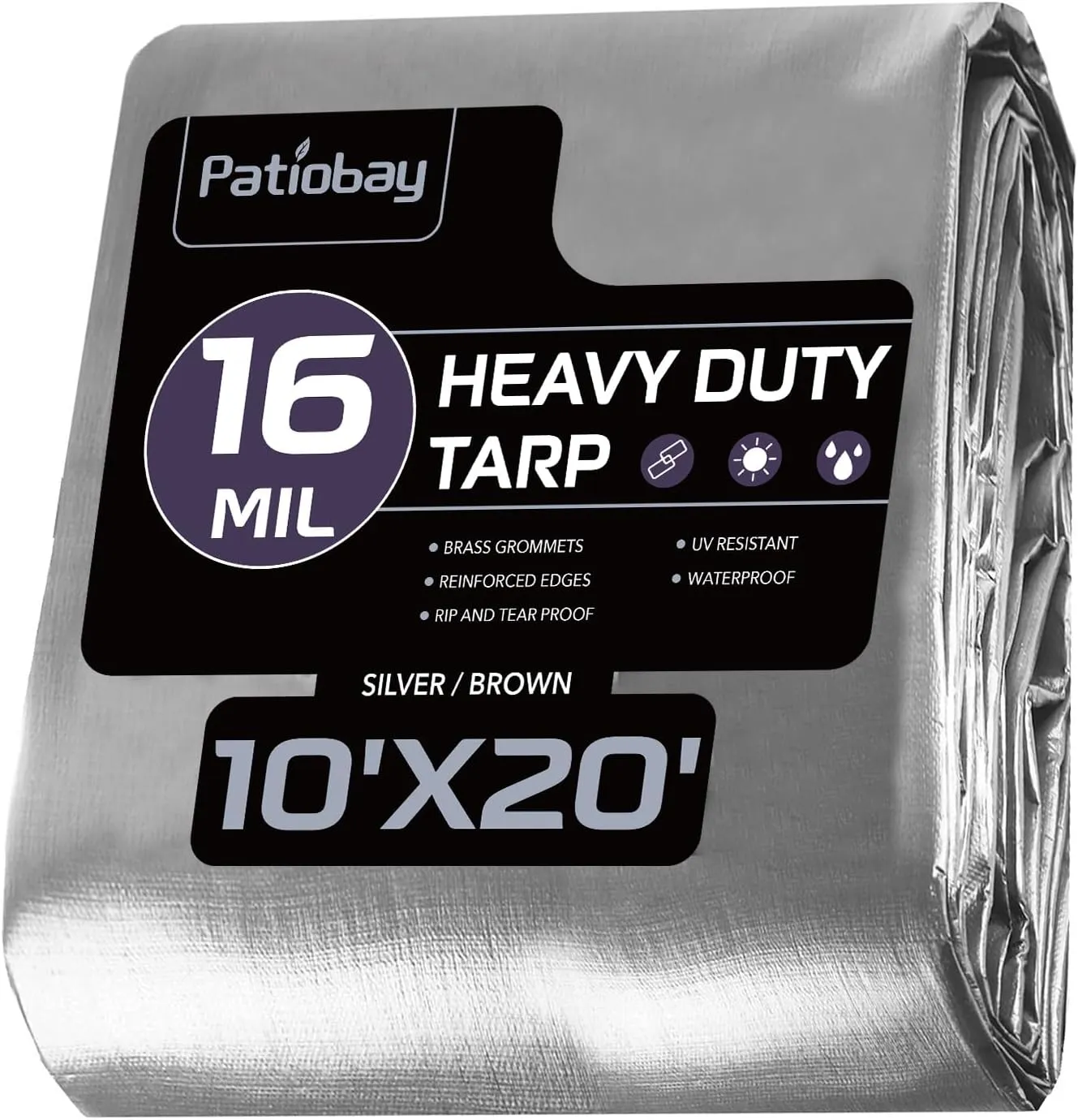 Tarp 10x20FT, 16 Mil Large Tarp, Tarps Heavy Duty Waterproof with Grommets Every 23.6", 420D Thick Plastic Tarp, UV Resistant Tear&Fade Resistant, Reinforced Edges for Outdoor Pool Camp Tent