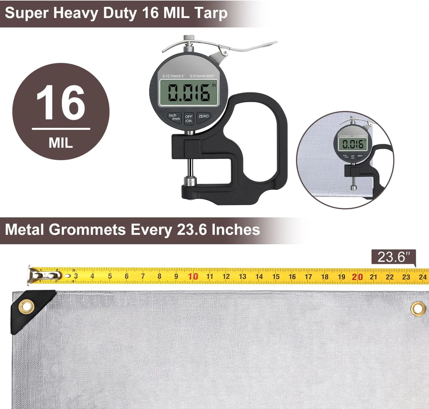Tarp 10x20FT, 16 Mil Large Tarp, Tarps Heavy Duty Waterproof with Grommets Every 23.6", 420D Thick Plastic Tarp, UV Resistant Tear&Fade Resistant, Reinforced Edges for Outdoor Pool Camp Tent
