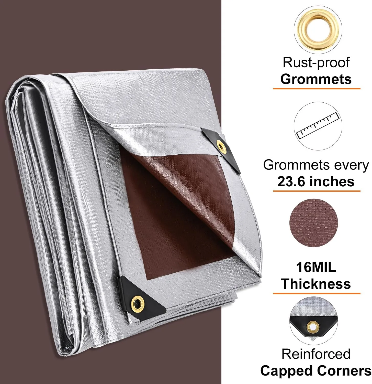 Tarp 10x20FT, 16 Mil Large Tarp, Tarps Heavy Duty Waterproof with Grommets Every 23.6", 420D Thick Plastic Tarp, UV Resistant Tear&Fade Resistant, Reinforced Edges for Outdoor Pool Camp Tent