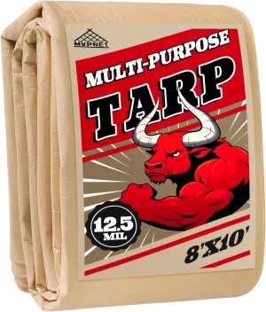 Tarp 8x10 Heavy Duty Waterproof Beige Tarp 12.5mil,Durable,Multipurpose, Weather Resistant,Uv Resistant,Tear Resistant,Can Be Used for Outdoor Furniture,Cars,Ships,Roofs-by MVPNET