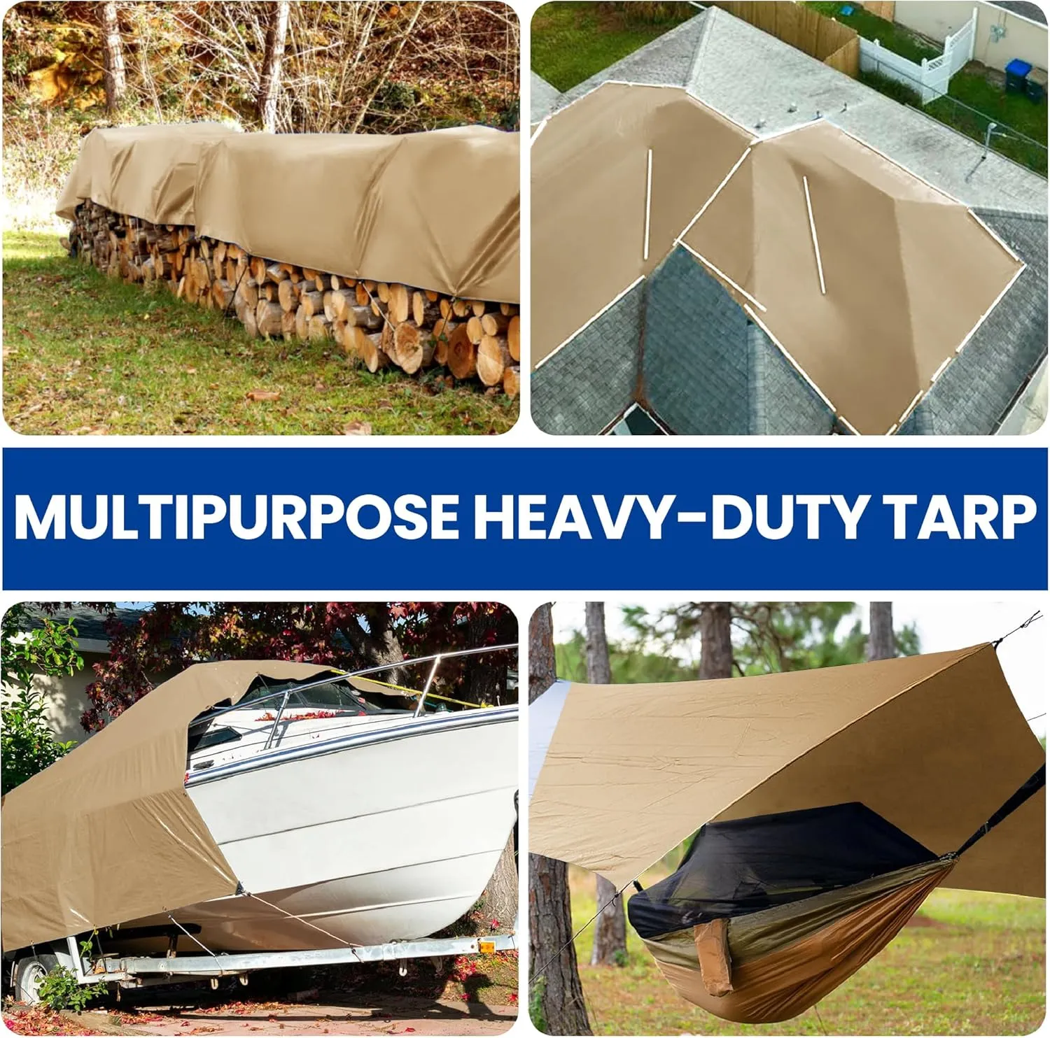 Tarp 8x10 Heavy Duty Waterproof Beige Tarp 12.5mil,Durable,Multipurpose, Weather Resistant,Uv Resistant,Tear Resistant,Can Be Used for Outdoor Furniture,Cars,Ships,Roofs-by MVPNET