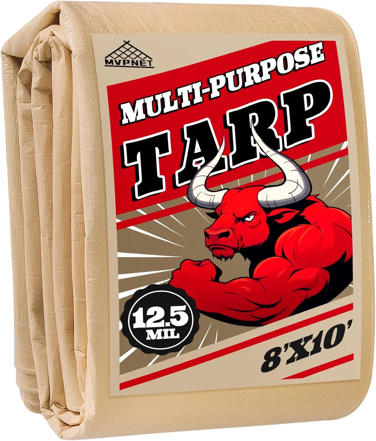 Tarp 8x10 Heavy Duty Waterproof Beige Tarp 12.5mil,Durable,Multipurpose, Weather Resistant,Uv Resistant,Tear Resistant,Can Be Used for Outdoor Furniture,Cars,Ships,Roofs-by MVPNET