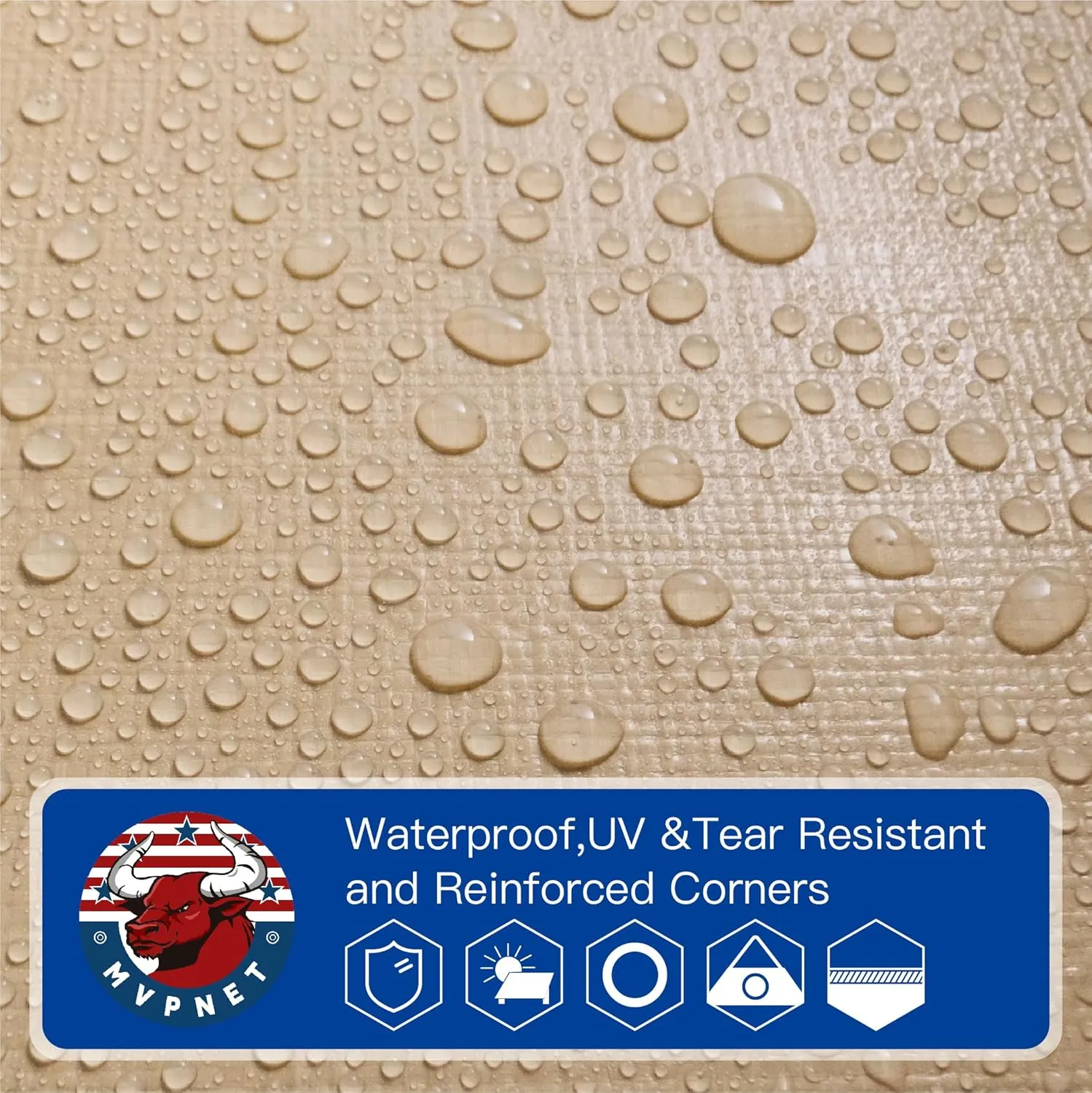 Tarp 8x10 Heavy Duty Waterproof Beige Tarp 12.5mil,Durable,Multipurpose, Weather Resistant,Uv Resistant,Tear Resistant,Can Be Used for Outdoor Furniture,Cars,Ships,Roofs-by MVPNET