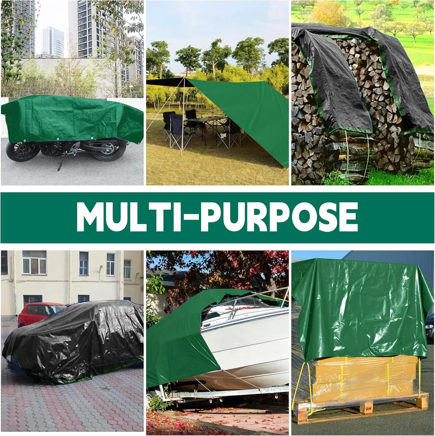 Tarp 9x12 ft Heavy Duty 100% Waterproof 10mil,UV Resistant,Durable Grommets and Reinforced Edges Green/Black Tarp for Camping, Swimming Pools,Car Coverage -by MVPNET