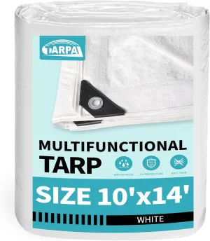 TARPAL 10x14 Feet White Tarp Waterproof Lightweight tarps Multipurpose Protective Cover All Purpose Poly Tarps Cover for Firewood,Boat,Pet House,Roof Waterproofing