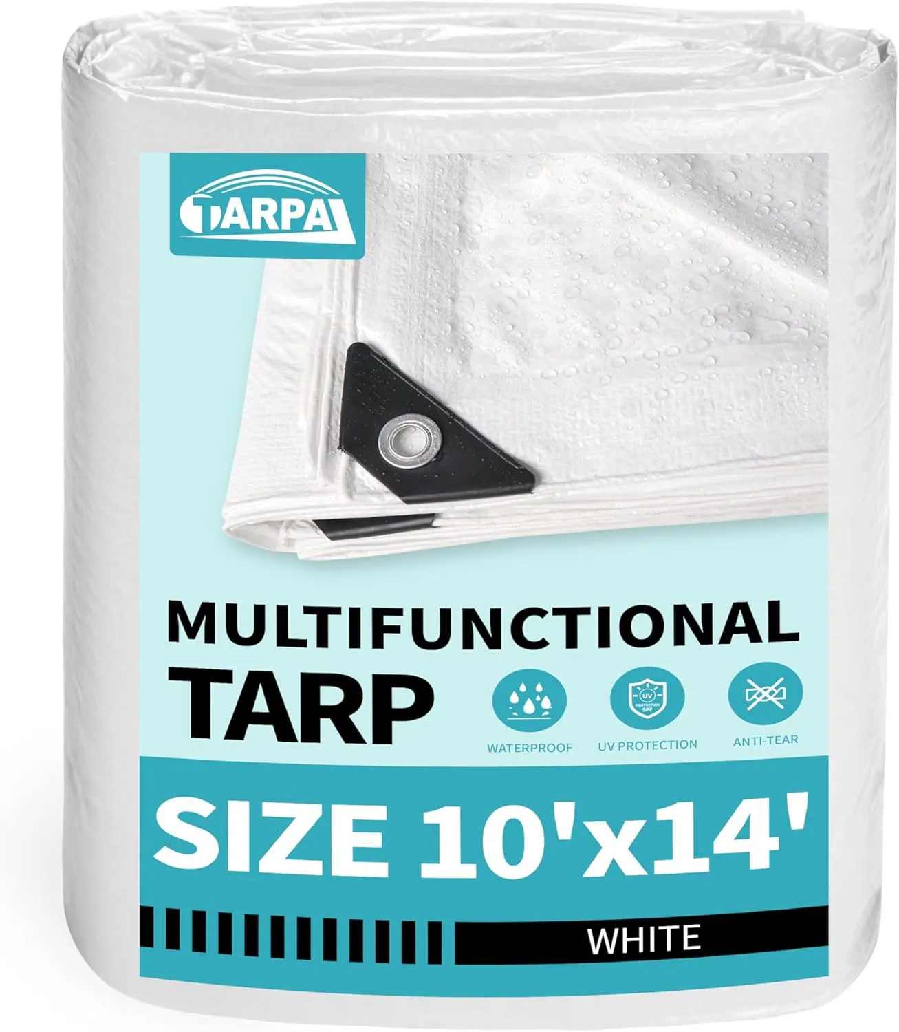 TARPAL 10x14 Feet White Tarp Waterproof Lightweight tarps Multipurpose Protective Cover All Purpose Poly Tarps Cover for Firewood,Boat,Pet House,Roof Waterproofing