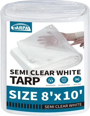 TARPAL 8'x10' Semi Clear White Tarp Waterproof Green House Cover with Grommets 7.5mil Clear Poly tarps for Gardening,Farm, Garden,Chicken Coops，Outdoor