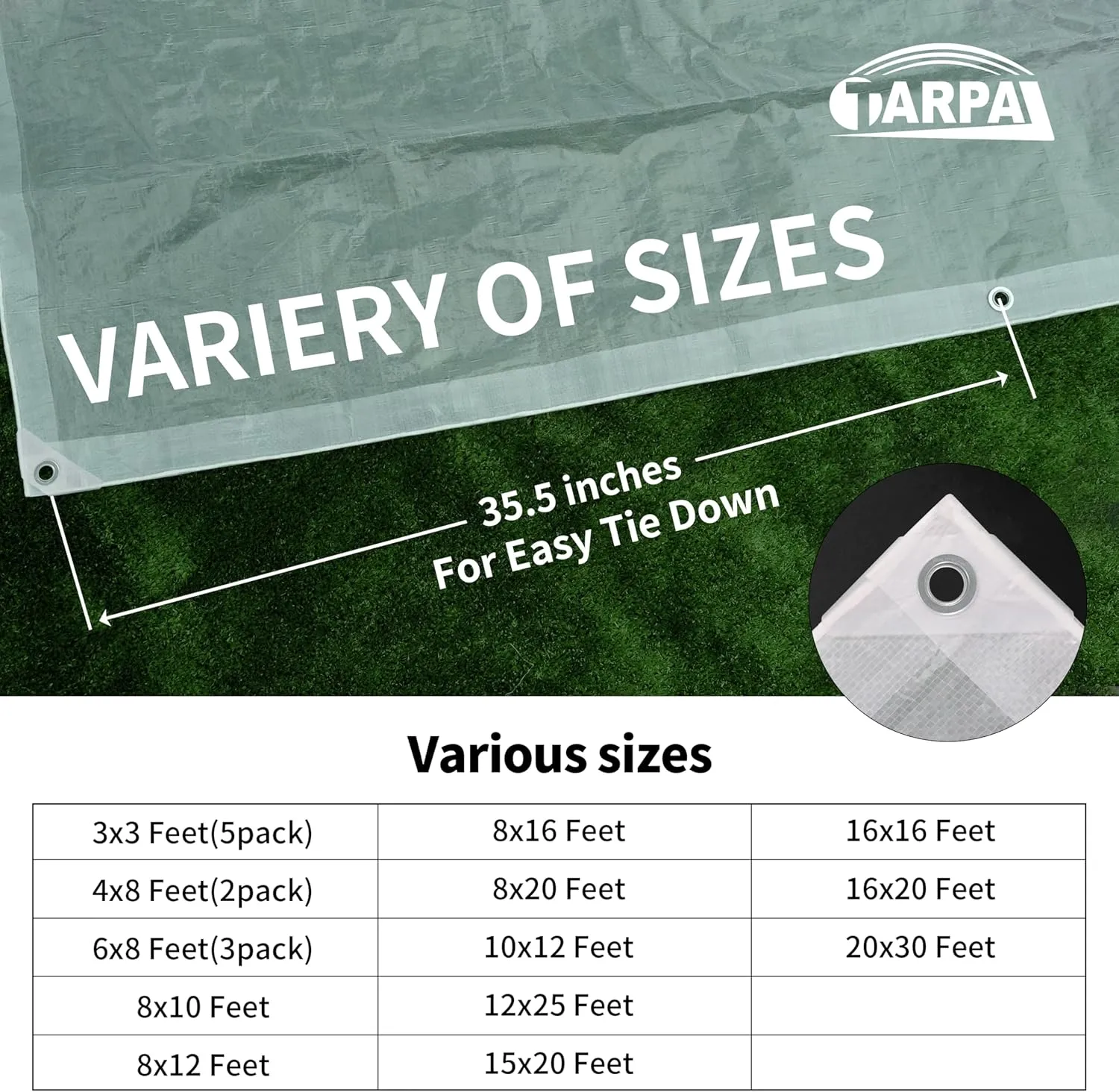 TARPAL 8'x10' Semi Clear White Tarp Waterproof Green House Cover with Grommets 7.5mil Clear Poly tarps for Gardening,Farm, Garden,Chicken Coops，Outdoor