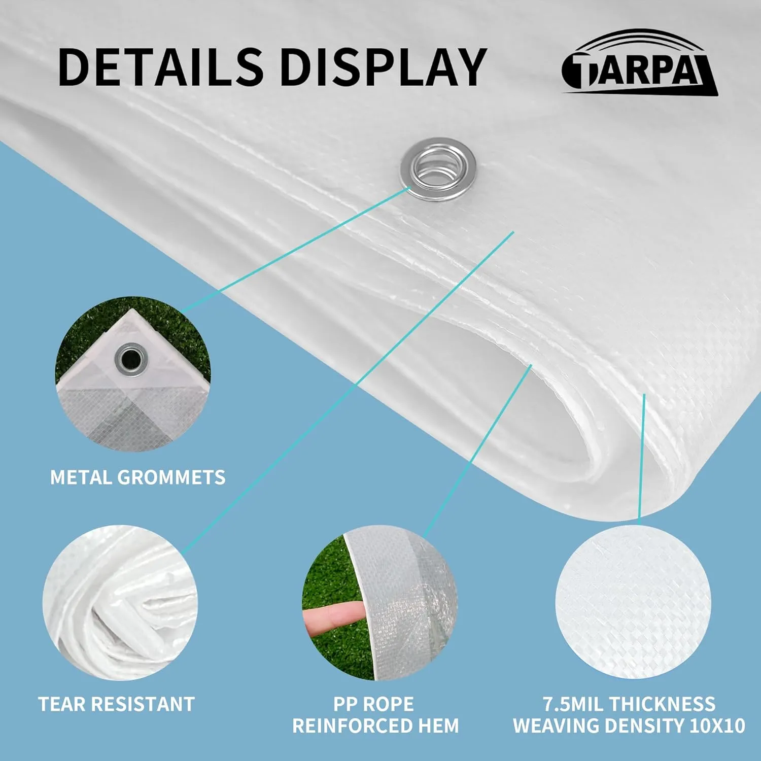 TARPAL 8'x10' Semi Clear White Tarp Waterproof Green House Cover with Grommets 7.5mil Clear Poly tarps for Gardening,Farm, Garden,Chicken Coops，Outdoor