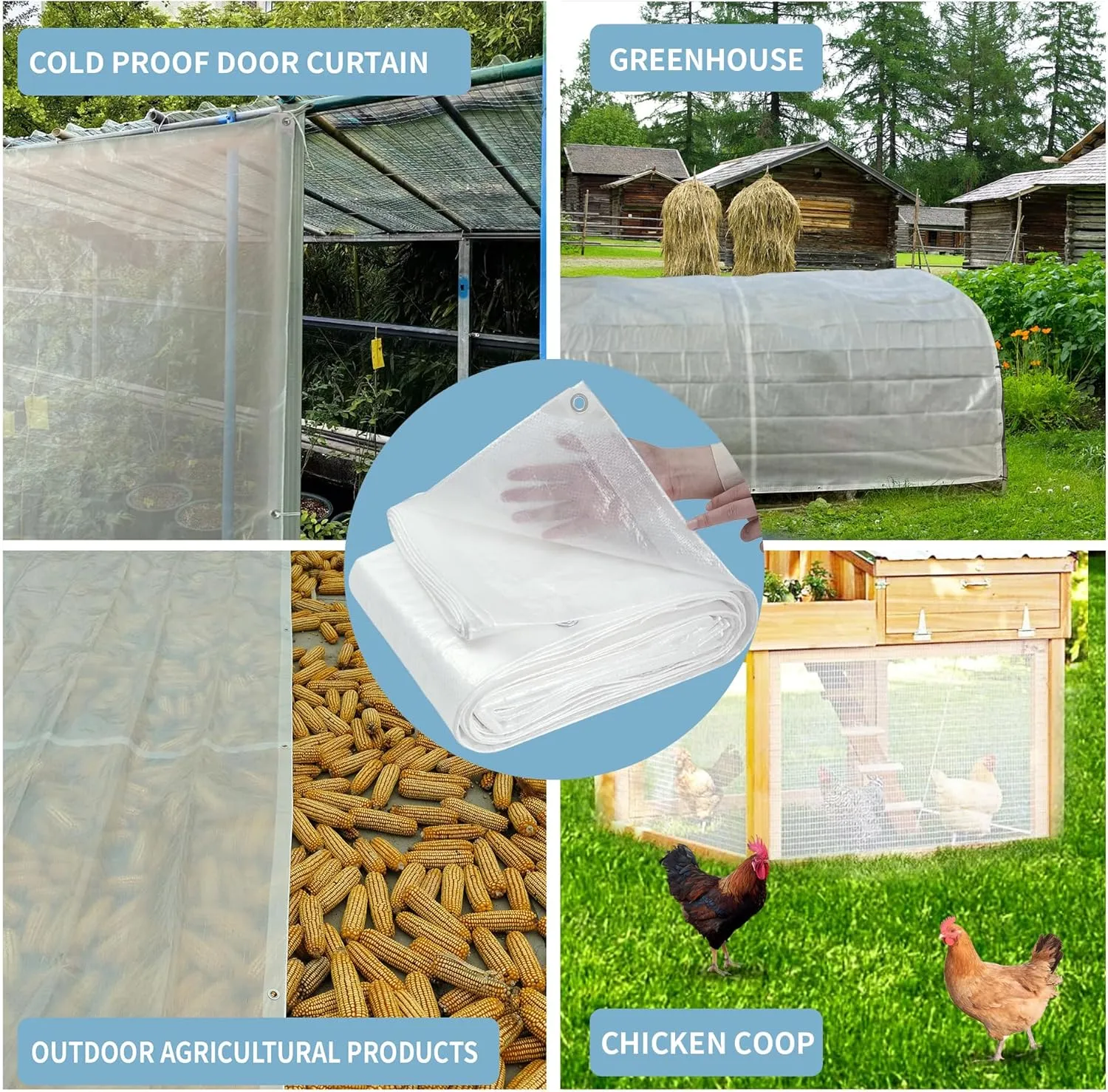 TARPAL 8'x10' Semi Clear White Tarp Waterproof Green House Cover with Grommets 7.5mil Clear Poly tarps for Gardening,Farm, Garden,Chicken Coops，Outdoor
