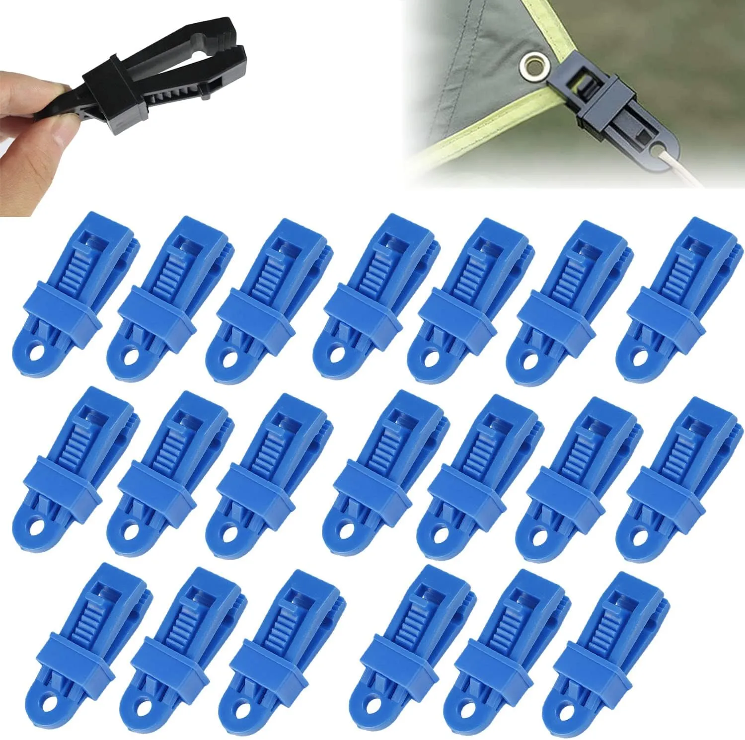 Tarpaulin Clips, Camping Accessories for Tent,20 Pcs Adjustable Heavy Duty Lock Grip for Tarp & Shade Cloth Color, Windproof Shade Cloth Plastic Clips(Blue)