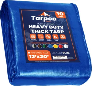 Tarpco Safety Heavy Duty 10 Mil Tarp Cover, Waterproof, UV Resistant, Rip and Tear Proof, Poly Tarpaulin with Reinforced Edges for Camping, Roof, Patio, Pool, Boat. (Blue 12′ X 20′)