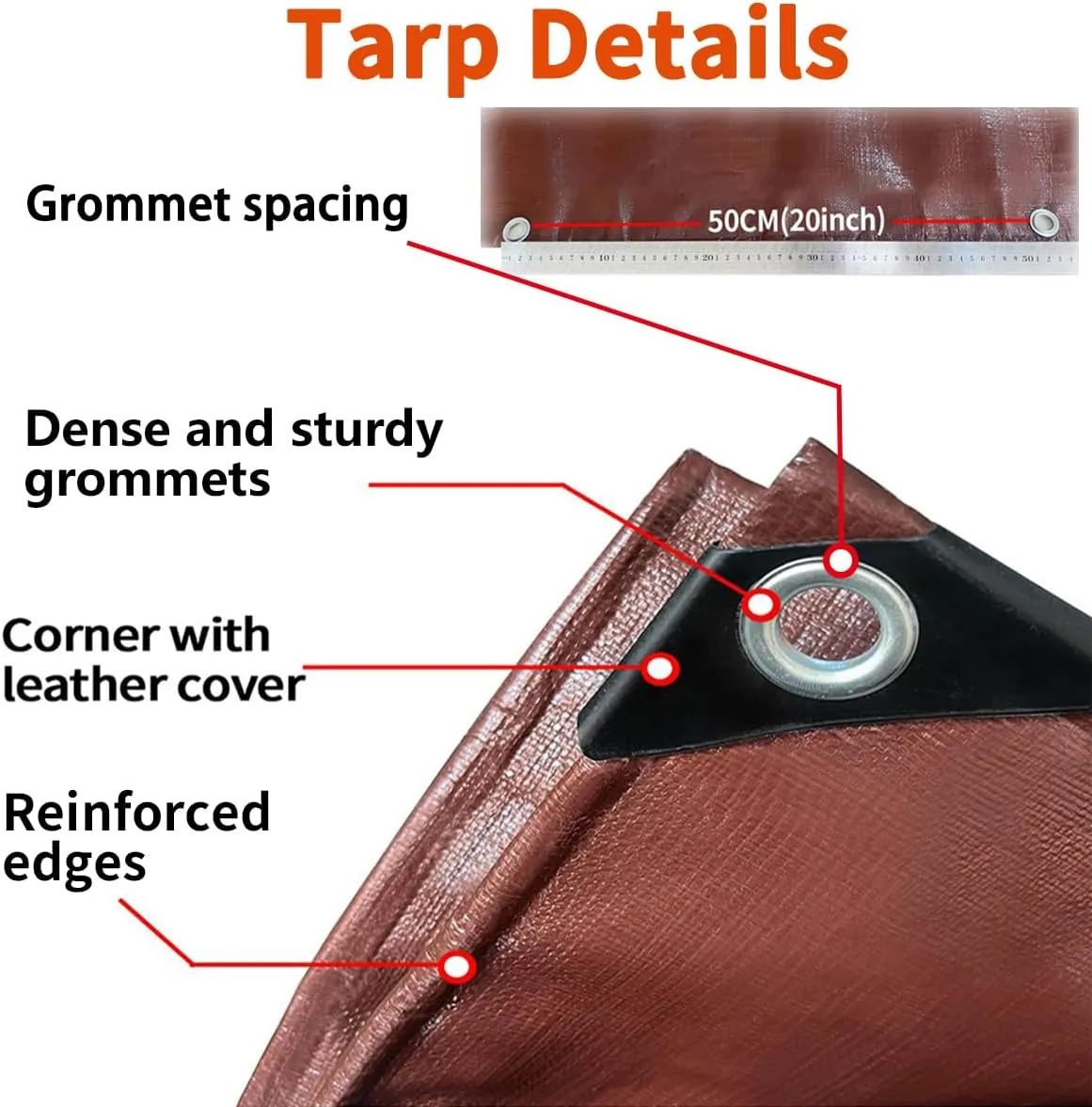 Tarps Heavy Duty Waterproof 20x30ft, 16Mil Poly Tarps with Grommets, UV Resistant, Brown Multipurpose Tarpaulin with Reinforced Edges, Camping, Outdoor Coverings