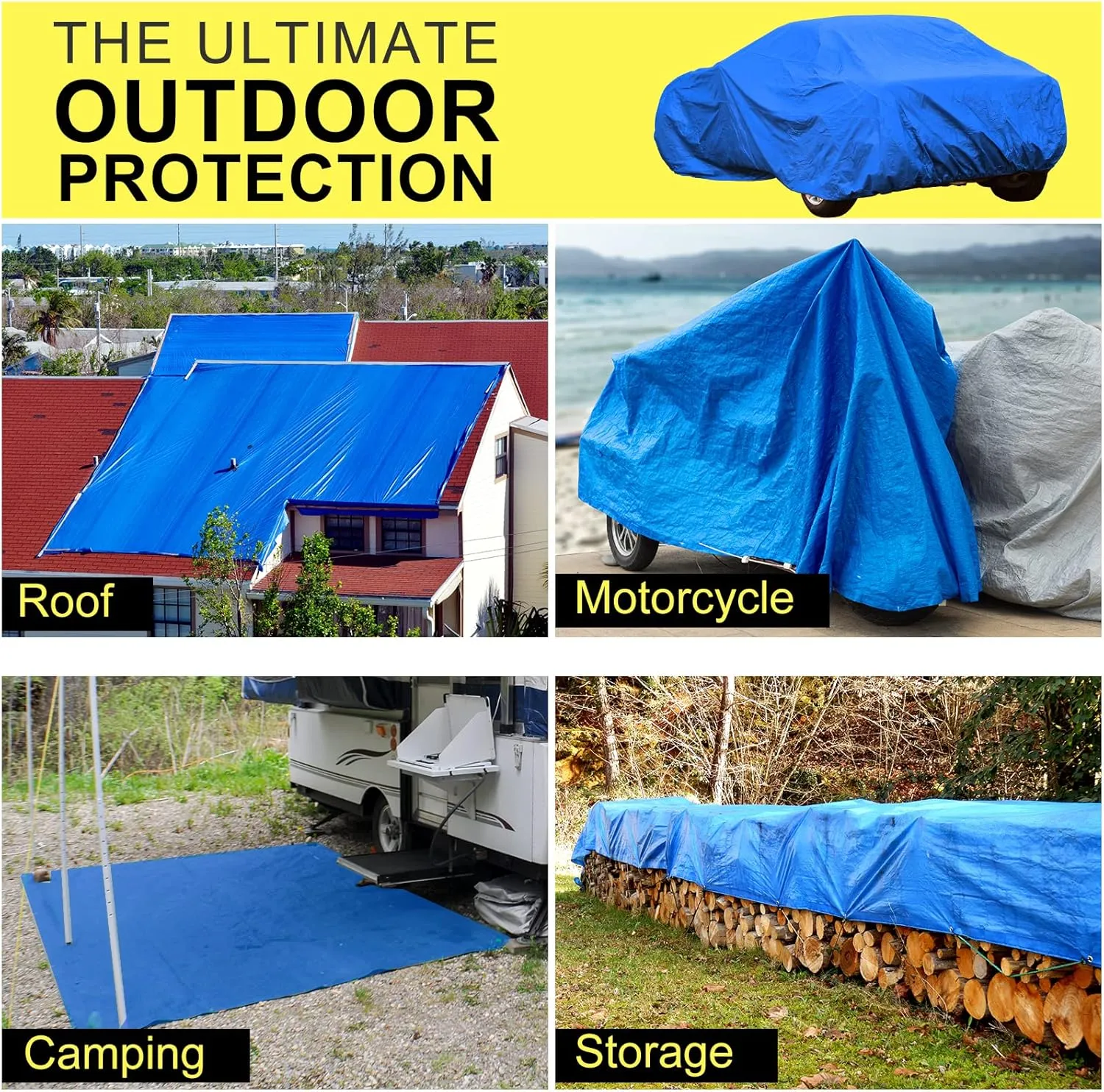 Tarps Silver 8X10ft 8Mil, Tarp Cover, Blanket, Waterproof, UV Resistant, Rip and Tear Proof, Poly Tarpaulin with Reinforced Edges for Roof, Camping Patio Pool Cover Boat